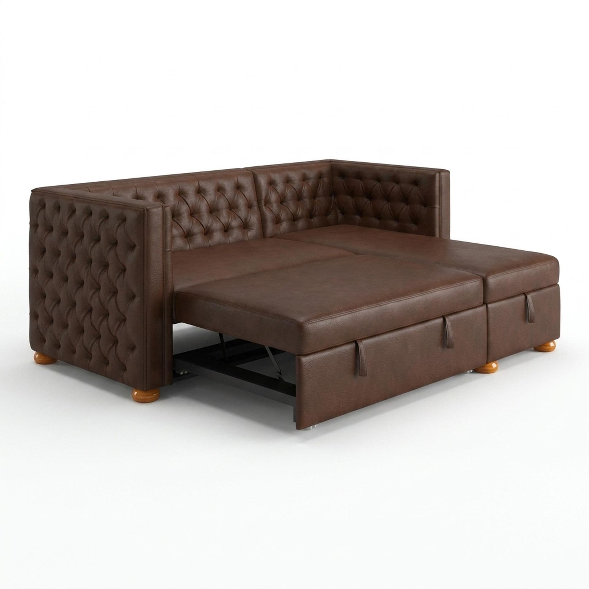 Hayden Home Premium Classic Tufted Sofa Bed, Warm Cedar Legs, Premium Rust Orange Upholstery