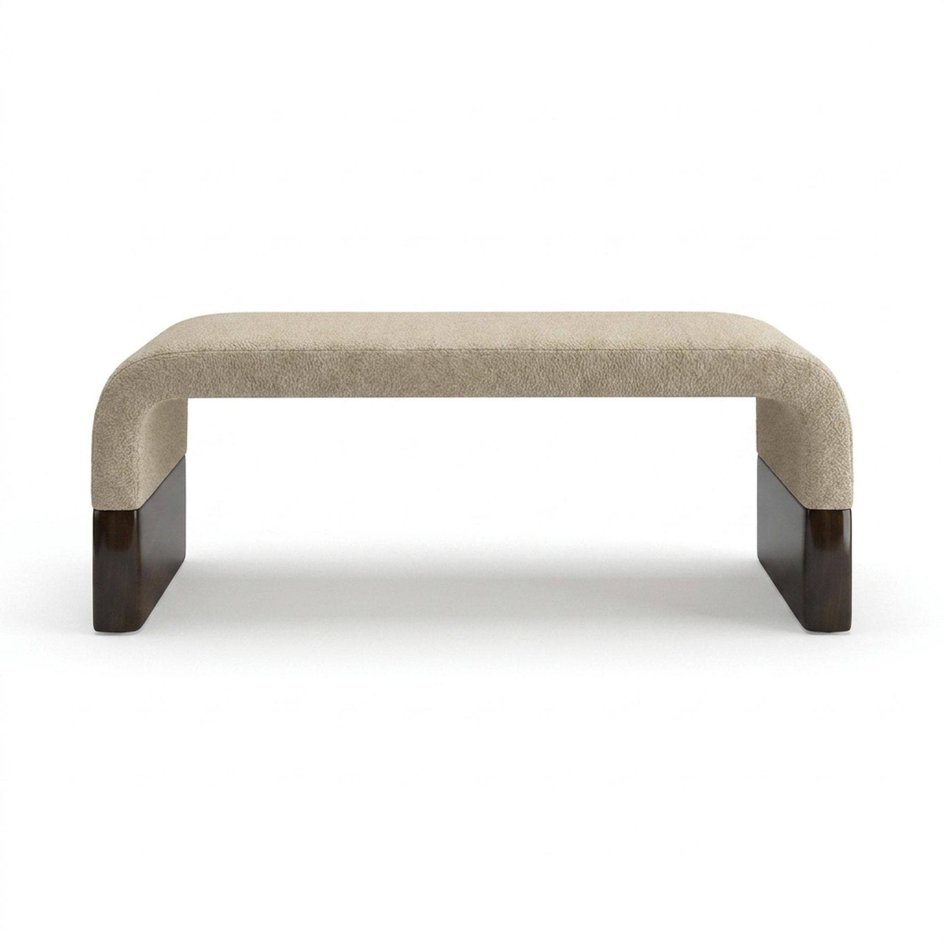 Hayden Home Premium Curved Comfort Bench, Coco Walnut Legs, Essential Sand Upholstery