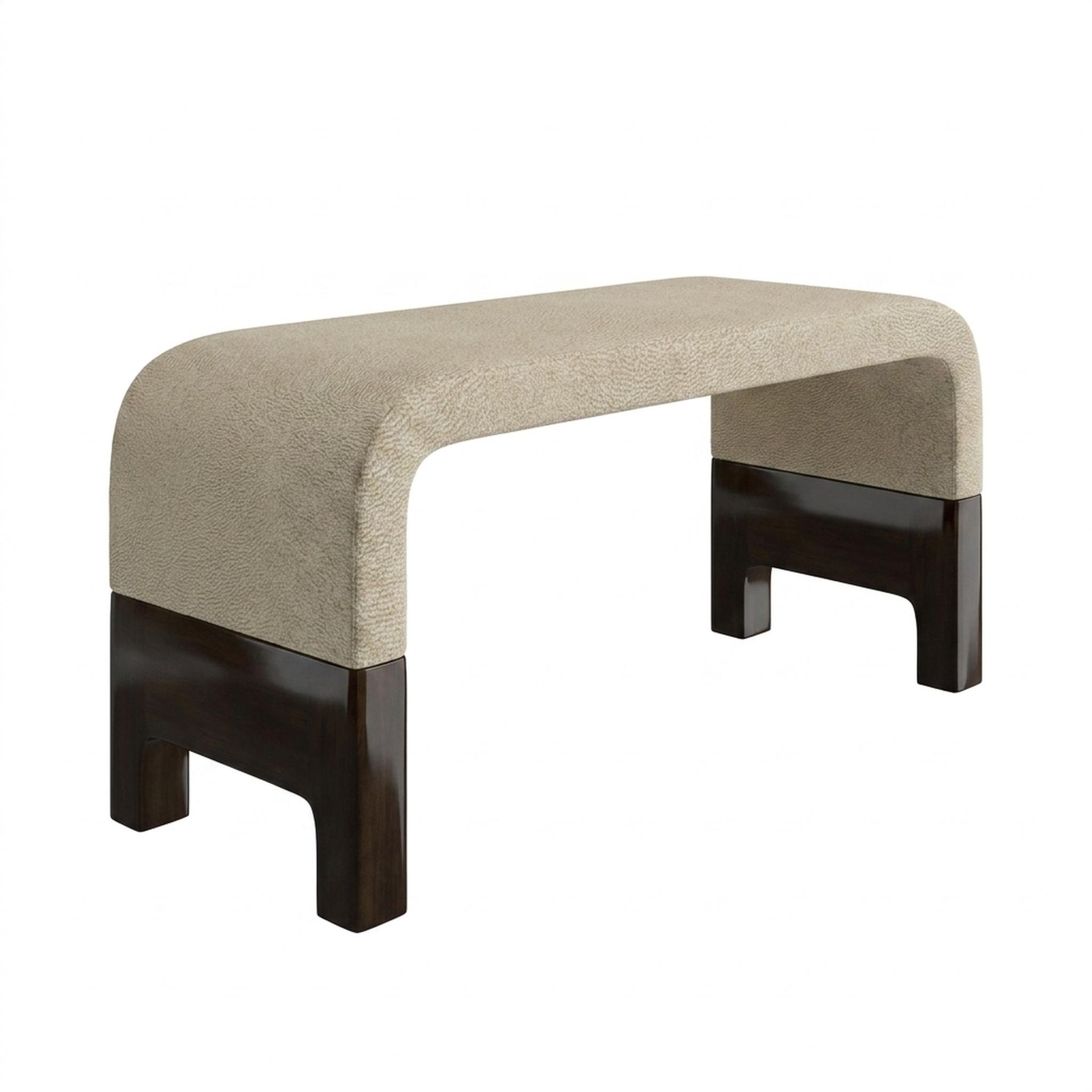 Hayden Home Premium Curved Comfort Bench, Coco Walnut Legs, Essential Sand Upholstery