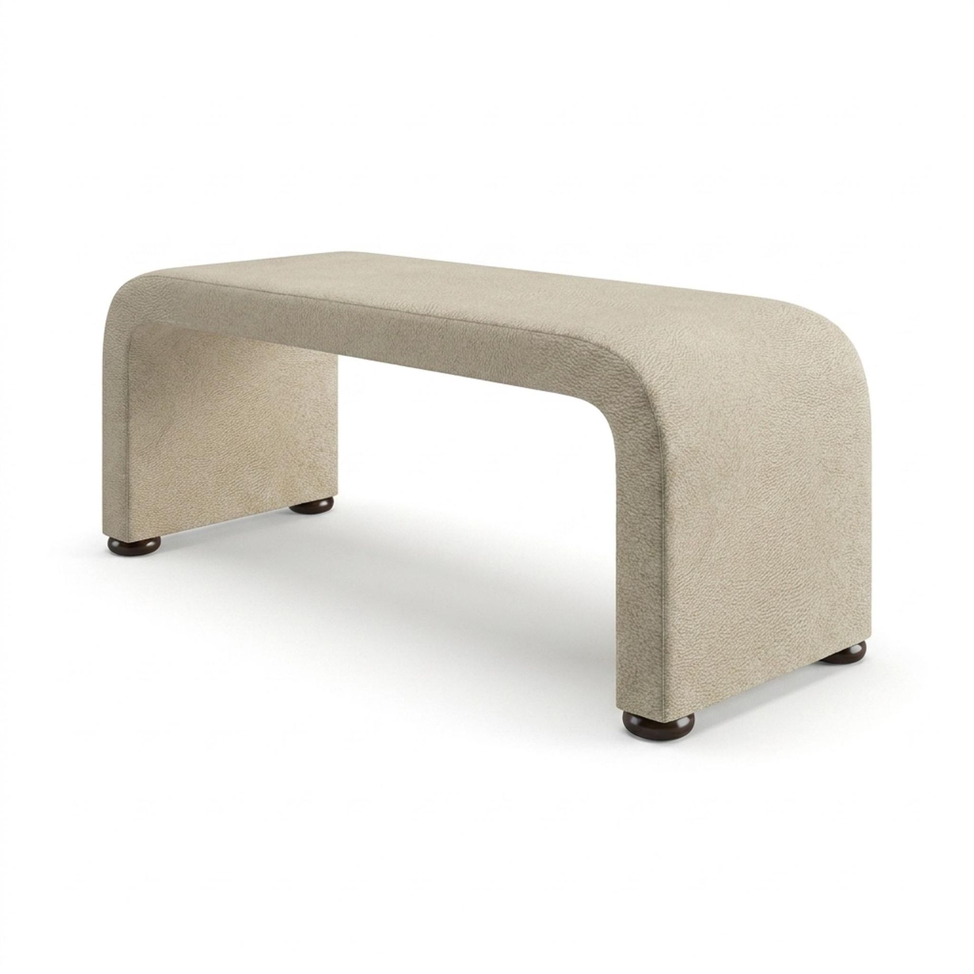 Hayden Home Premium Curved Comfort Bench, Coco Walnut Legs, Essential Sand Upholstery