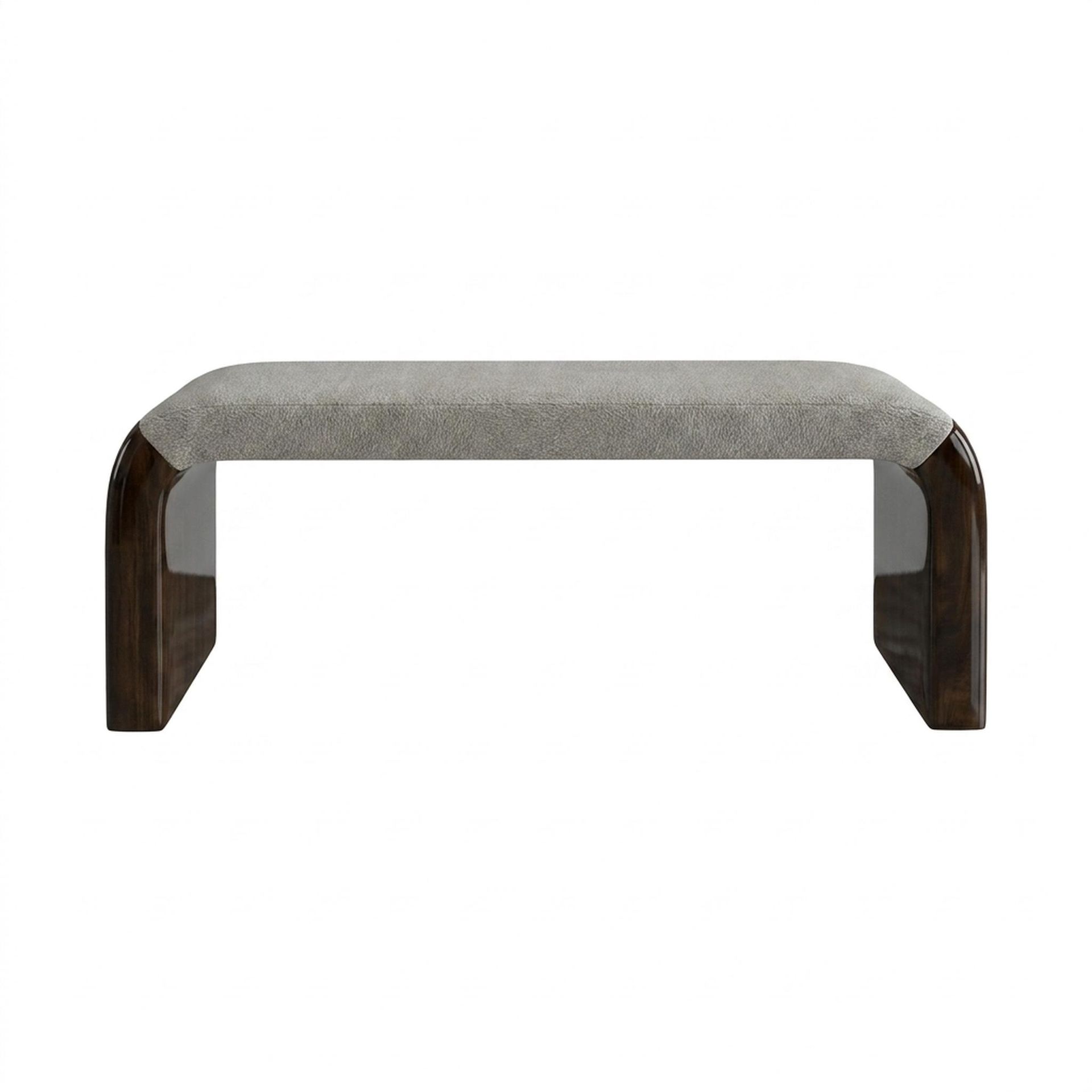 Hayden Home Premium Curved Comfort Bench, Coco Walnut Legs, Essential Bone Upholstery