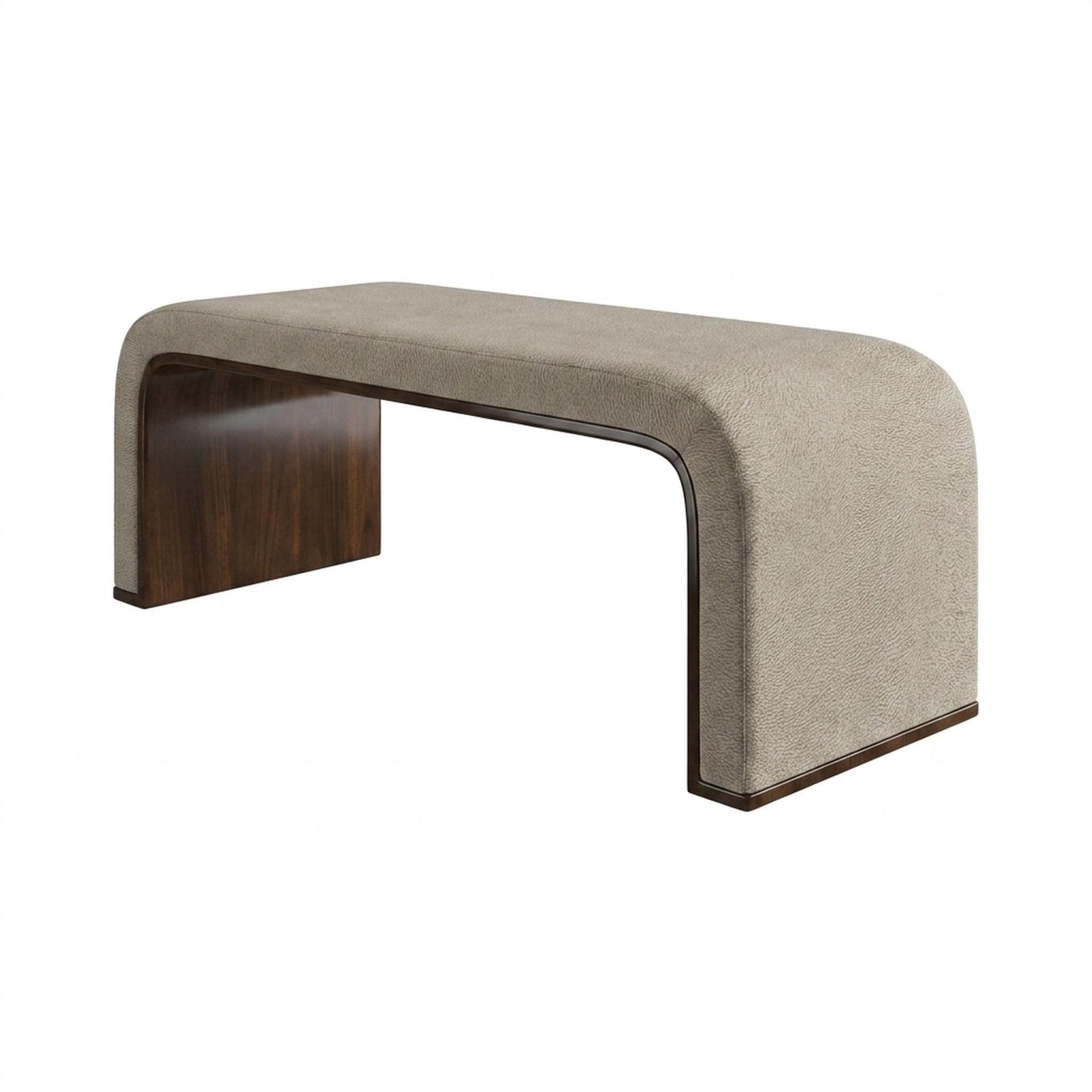 Hayden Home Premium Curved Comfort Bench, Coco Walnut Legs, Essential Bone Upholstery