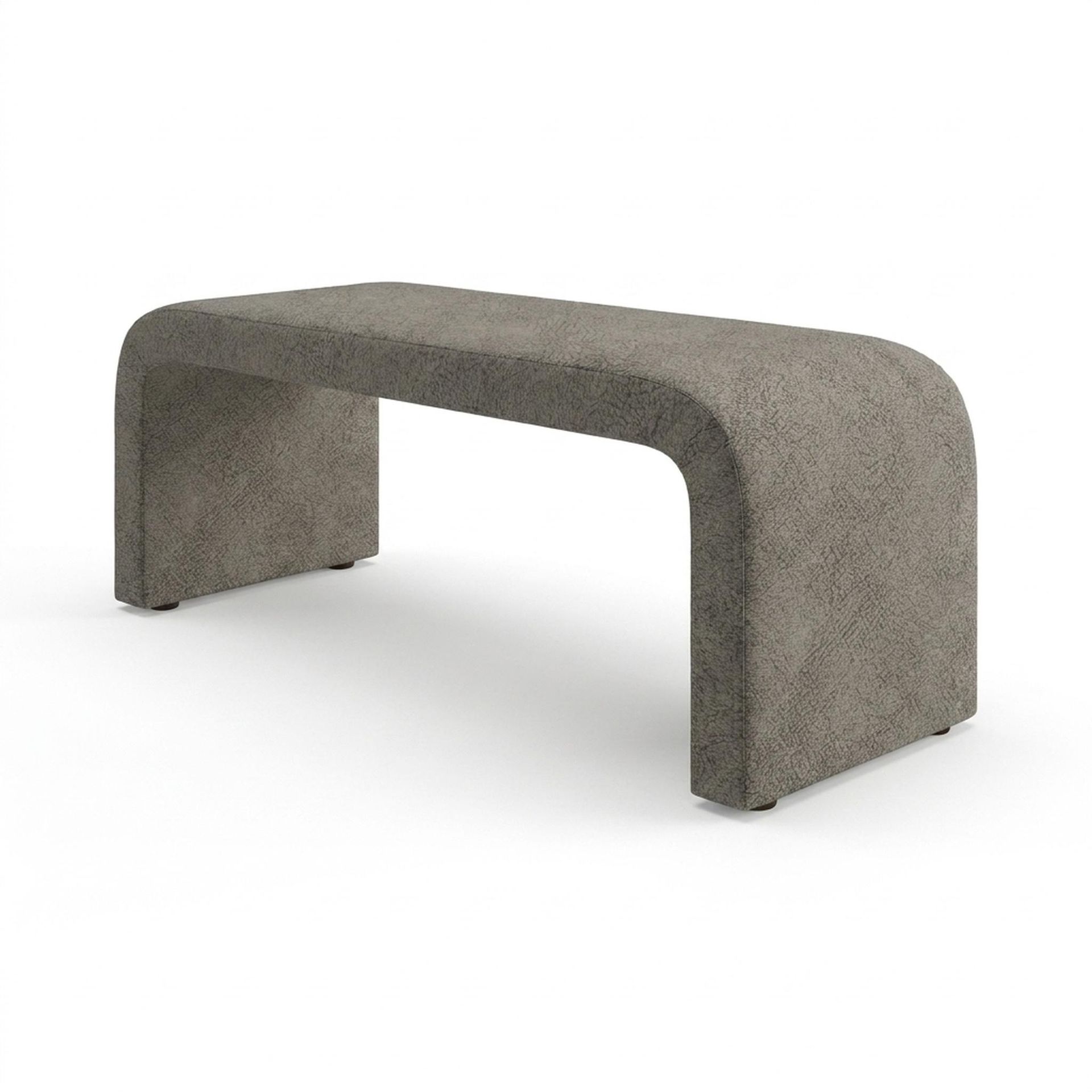 Hayden Home Premium Curved Comfort Bench, Coco Walnut Legs, Essential Biscuit Upholstery