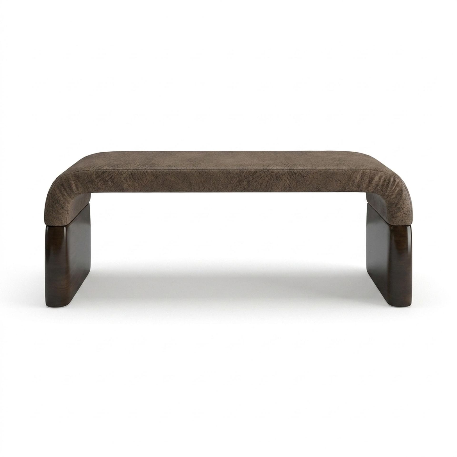 Hayden Home Premium Curved Comfort Bench, Coco Walnut Legs, Essential Biscuit Upholstery