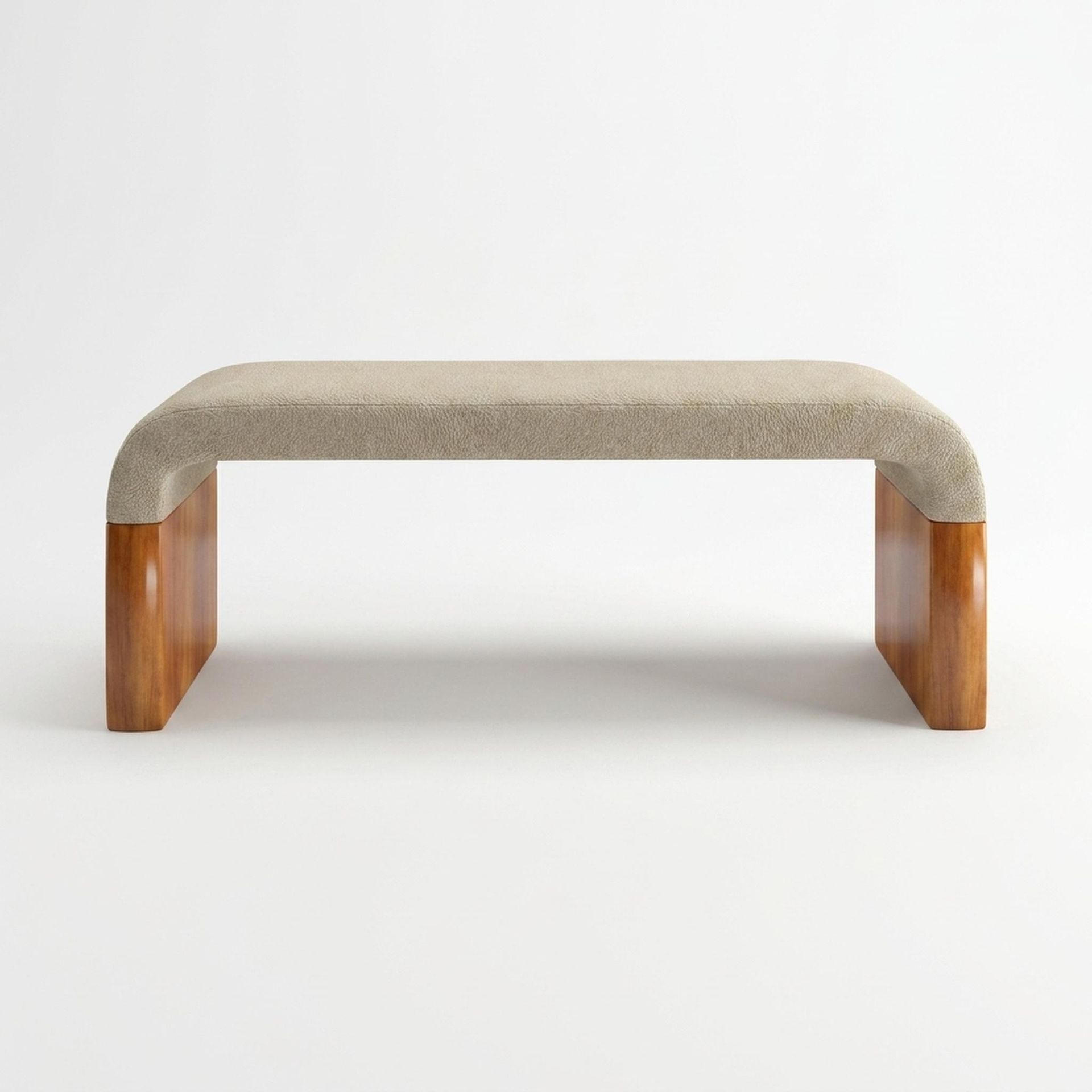 Hayden Home Premium Curved Comfort Bench, Warm Cedar Legs, Essential Sand Upholstery