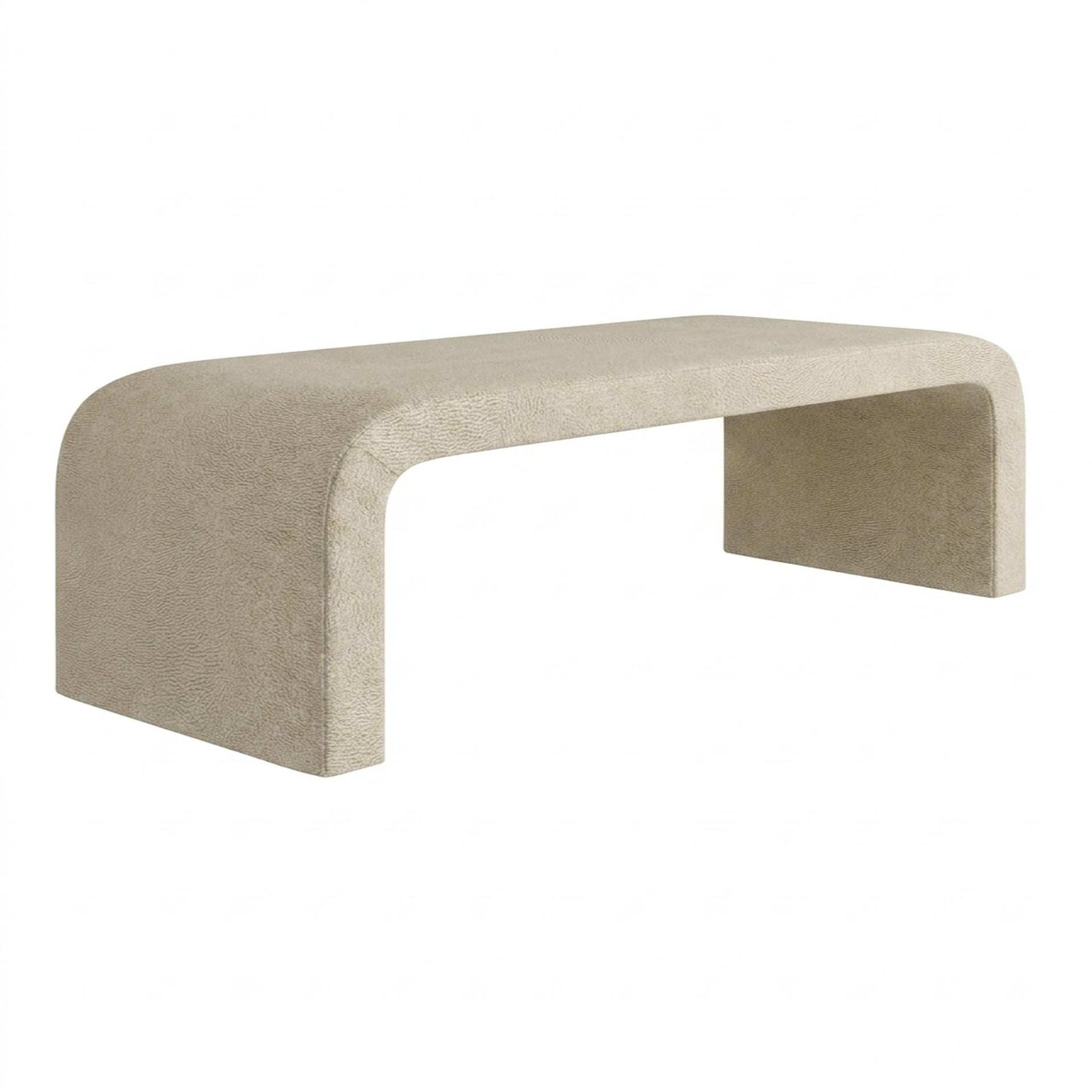 Hayden Home Premium Curved Comfort Bench, Warm Cedar Legs, Essential Sand Upholstery
