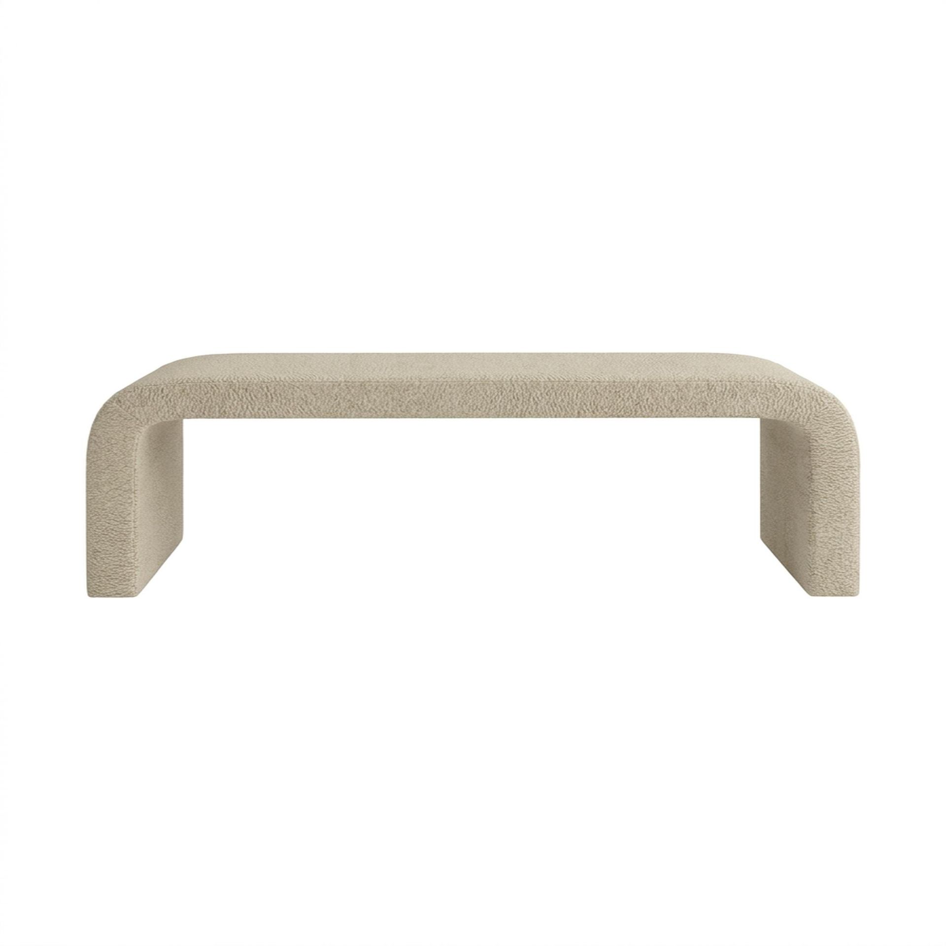 Hayden Home Premium Curved Comfort Bench, Warm Cedar Legs, Essential Sand Upholstery
