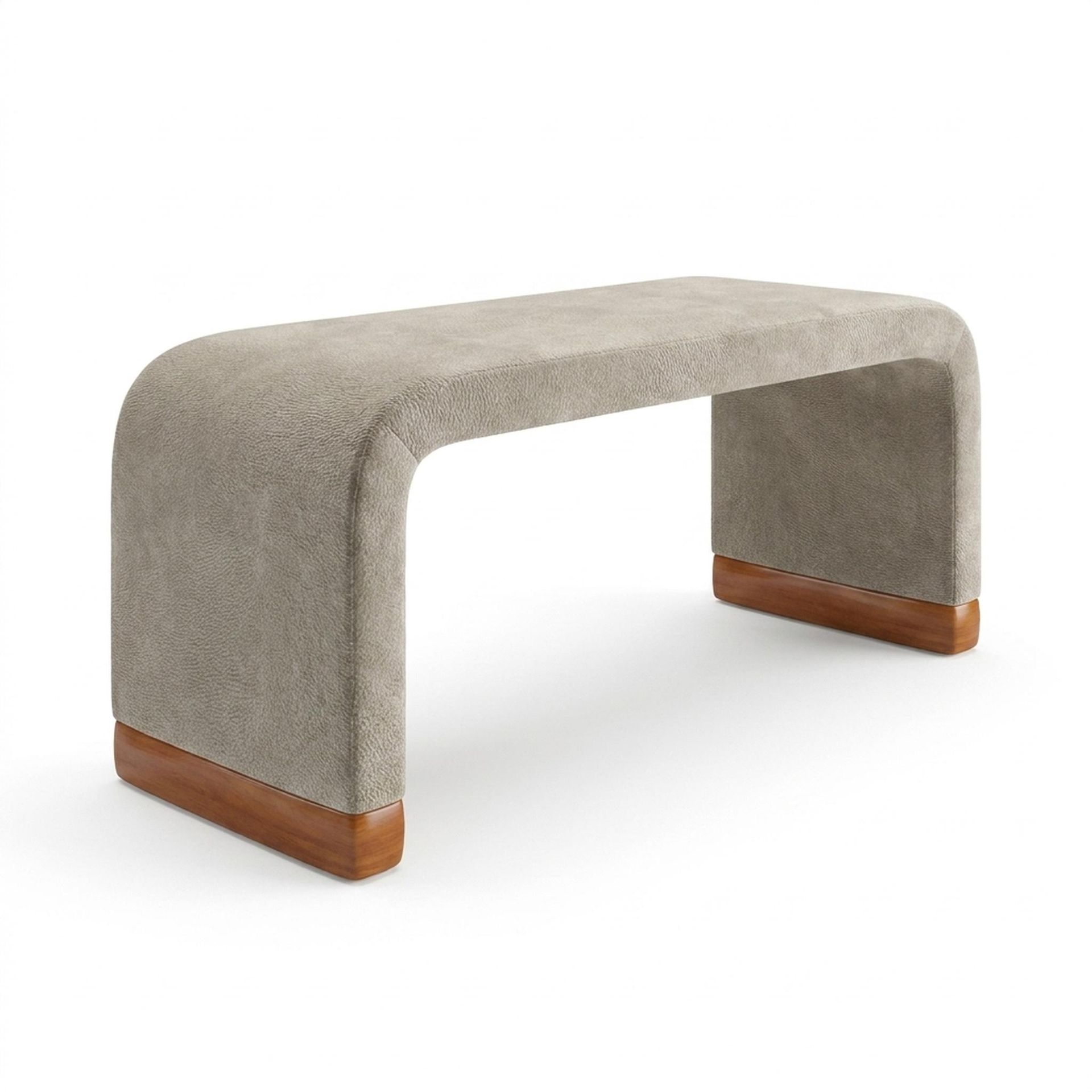 Hayden Home Premium Curved Comfort Bench, Warm Cedar Legs, Essential Bone Upholstery