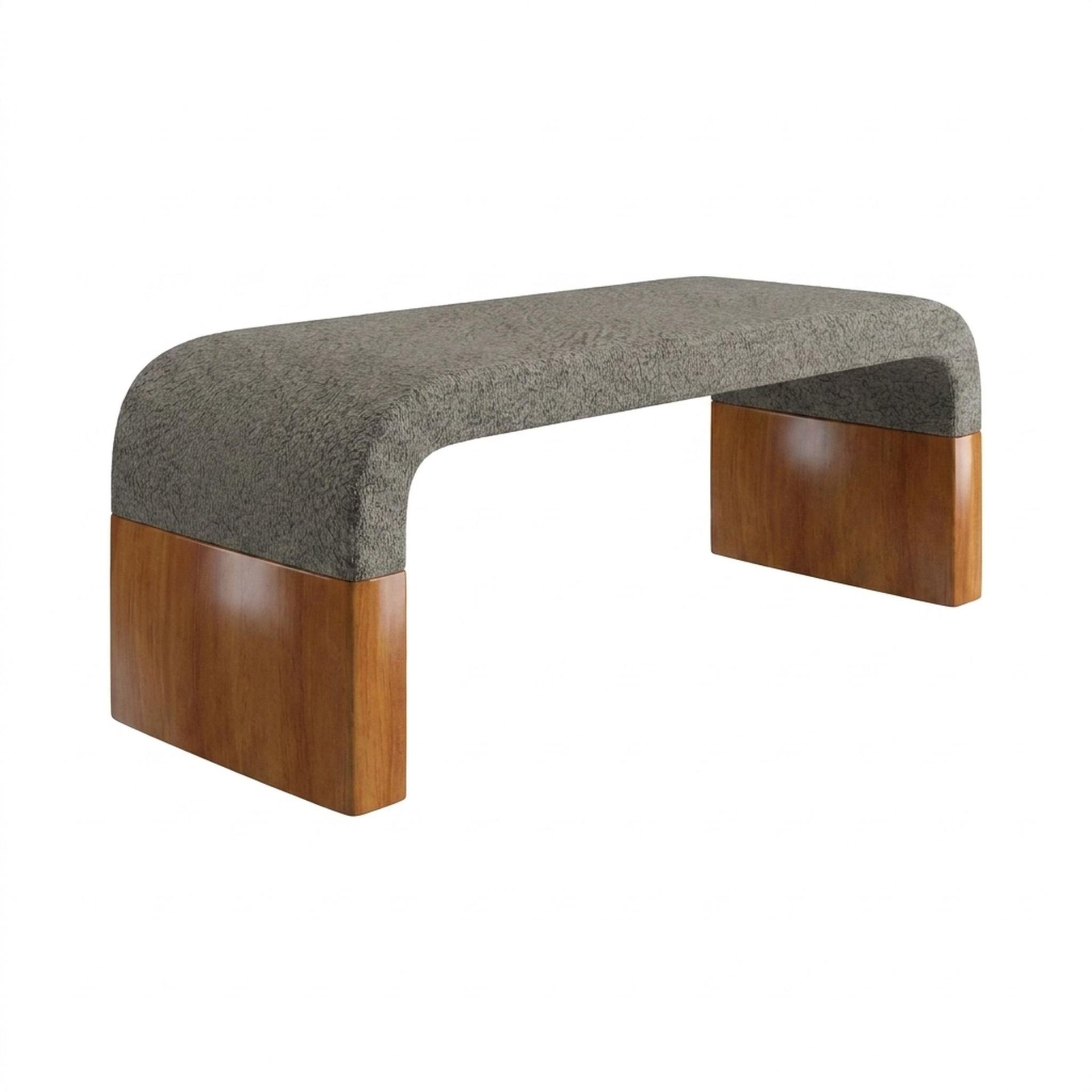 Hayden Home Premium Curved Comfort Bench, Warm Cedar Legs, Essential Biscuit Upholstery
