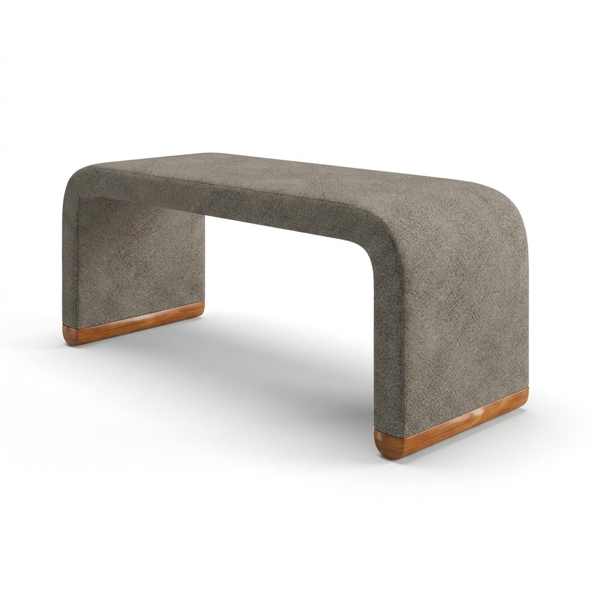 Hayden Home Premium Curved Comfort Bench, Warm Cedar Legs, Essential Biscuit Upholstery