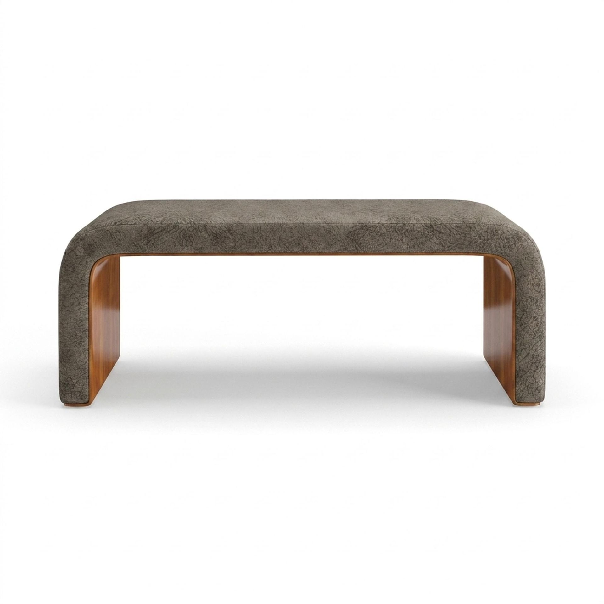 Hayden Home Premium Curved Comfort Bench, Warm Cedar Legs, Essential Biscuit Upholstery