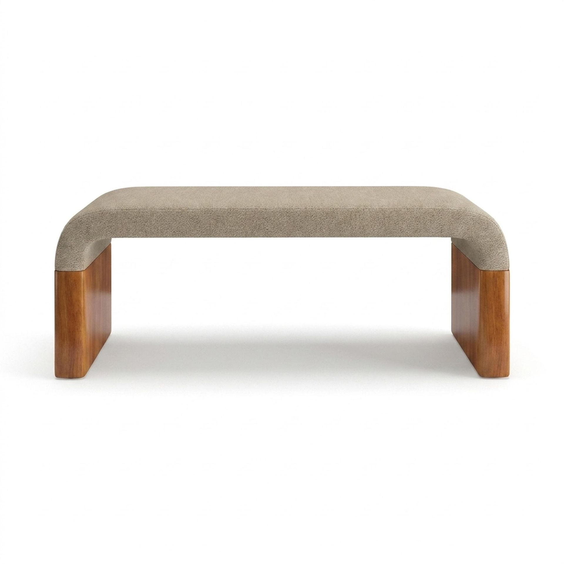 Hayden Home Premium Curved Comfort Bench, Warm Cedar Legs, Premium Alabaster Upholstery