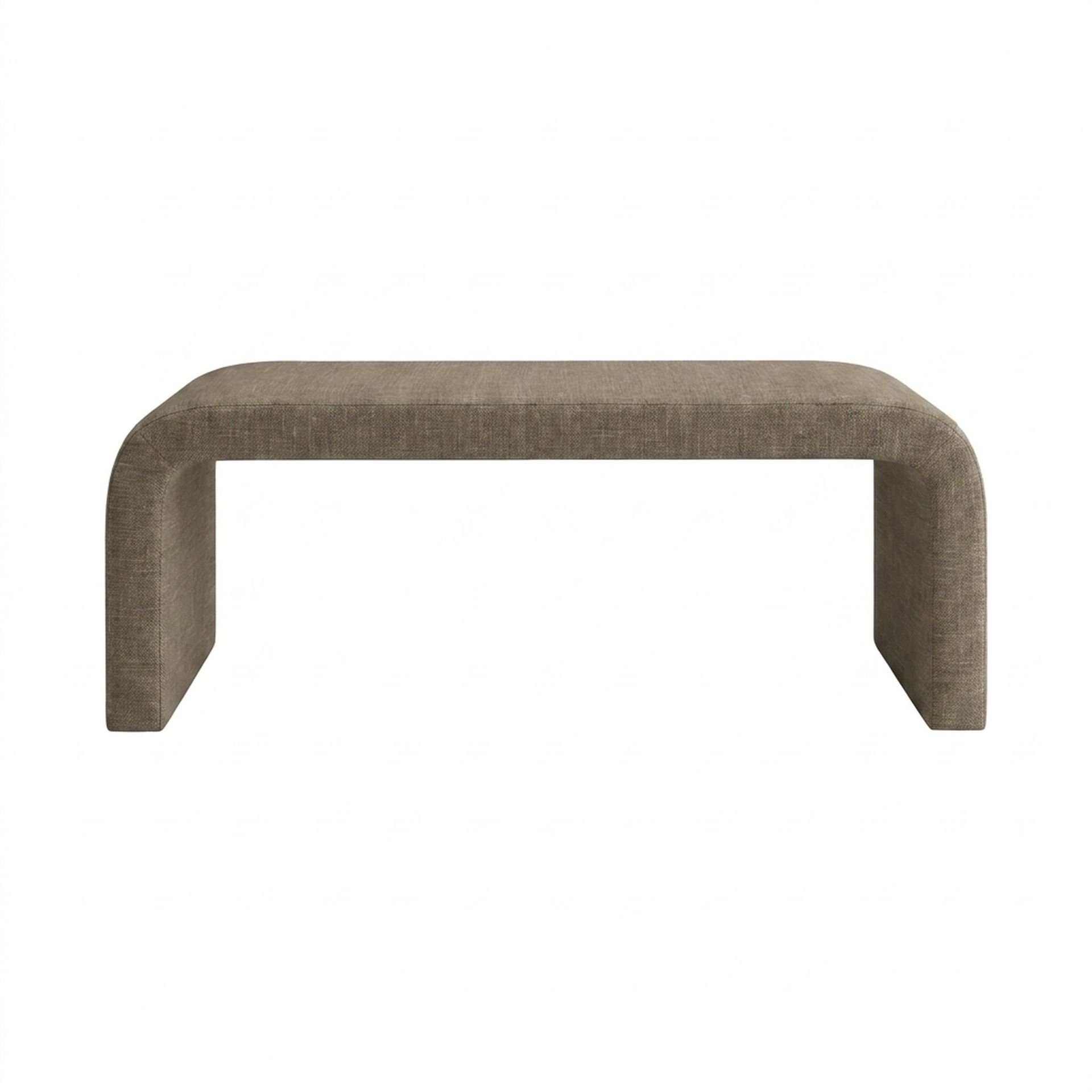 Hayden Home Premium Curved Comfort Bench, Warm Cedar Legs, Premium Dusky Biege Upholstery