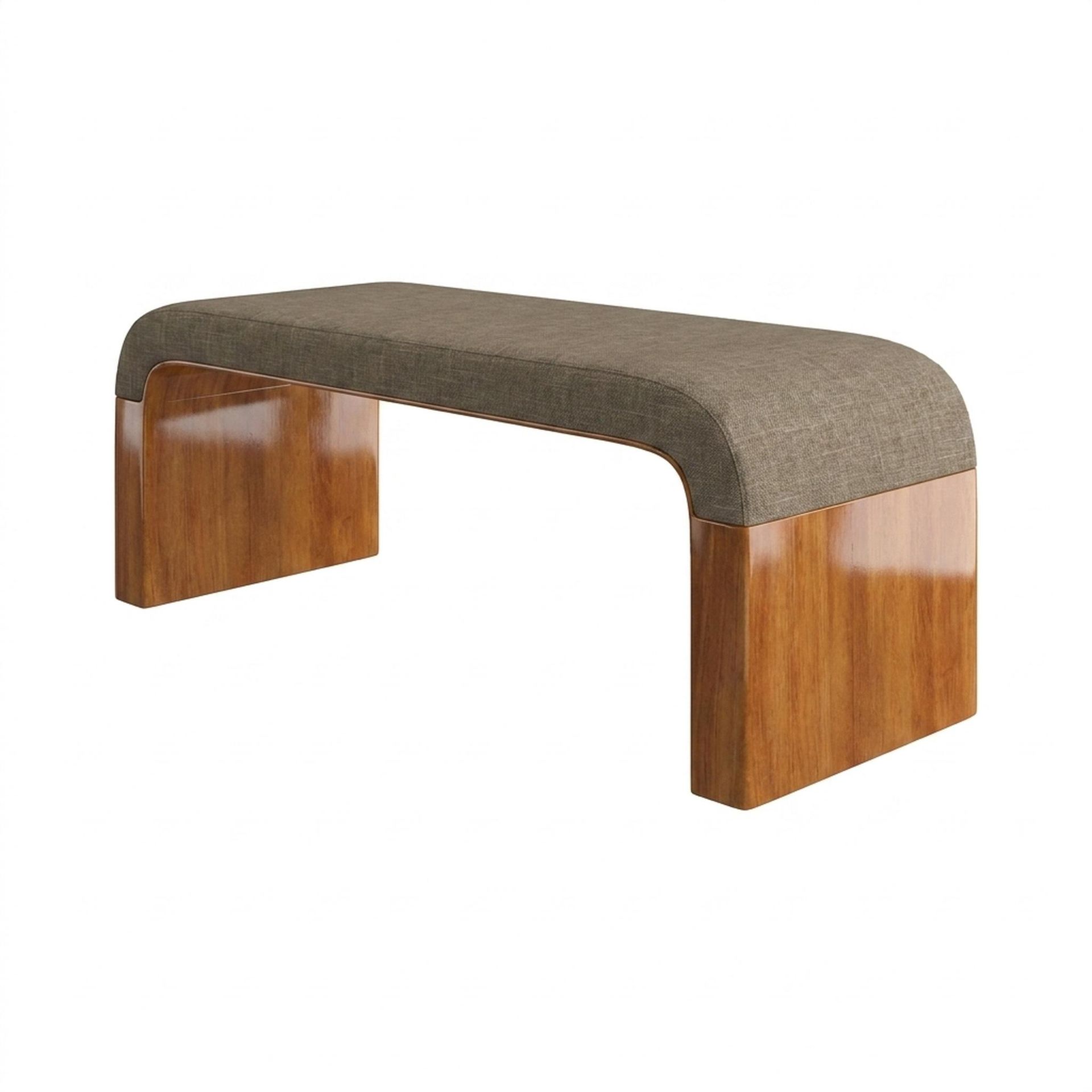 Hayden Home Premium Curved Comfort Bench, Warm Cedar Legs, Premium Dusky Biege Upholstery