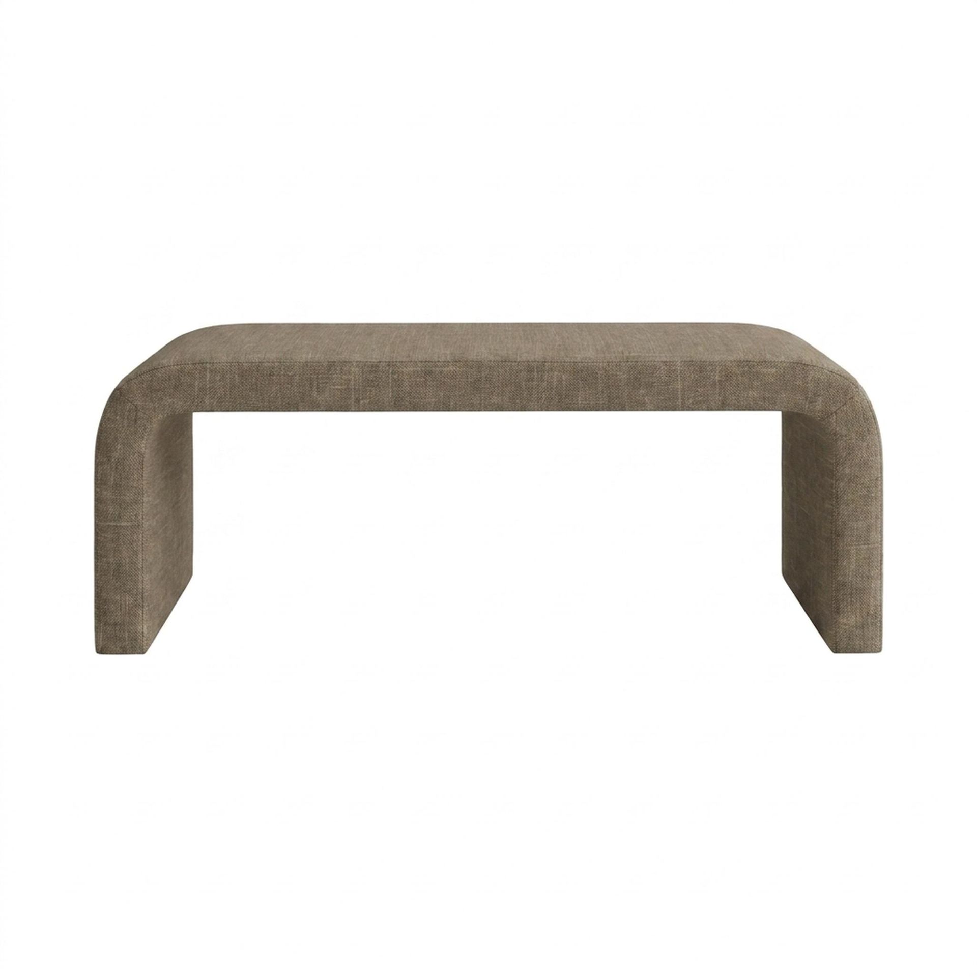 Hayden Home Premium Curved Comfort Bench, Warm Cedar Legs, Premium Dusky Biege Upholstery