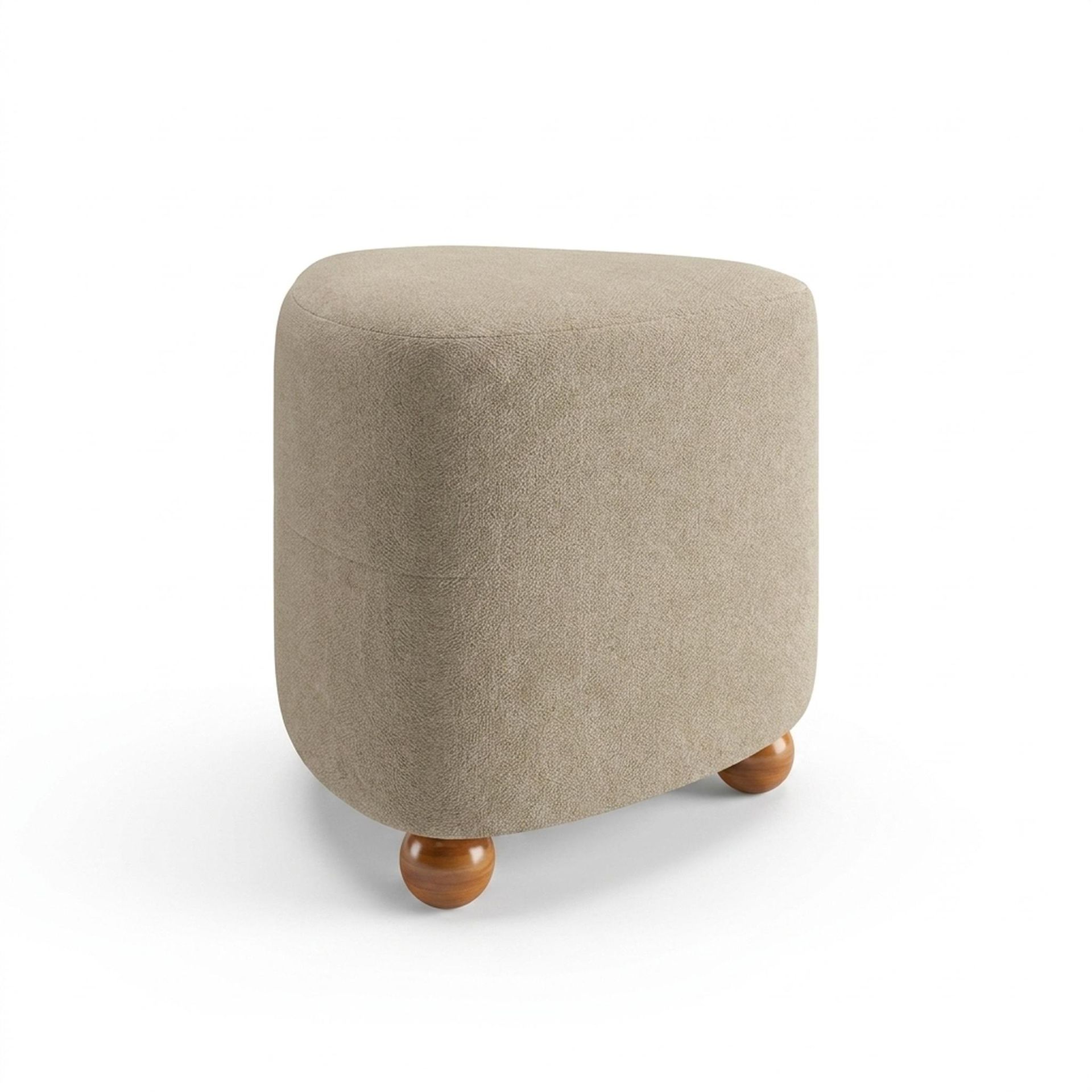 Hayden Home Premium Curved Triad Pouf, Warm Cedar Legs, Premium Alabaster Upholstery