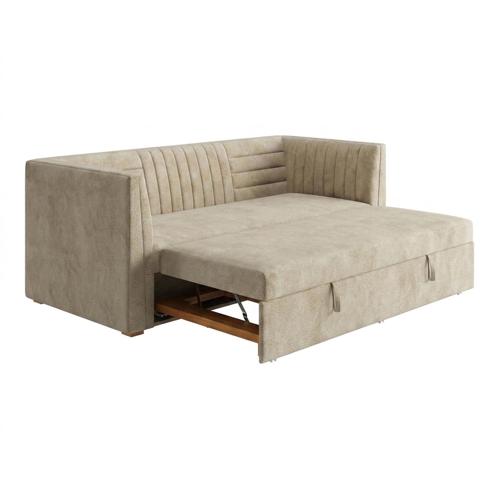 Hayden Home Premium Grove Gather Sofa Bed, Warm Cedar Legs, Essential Sand Upholstery