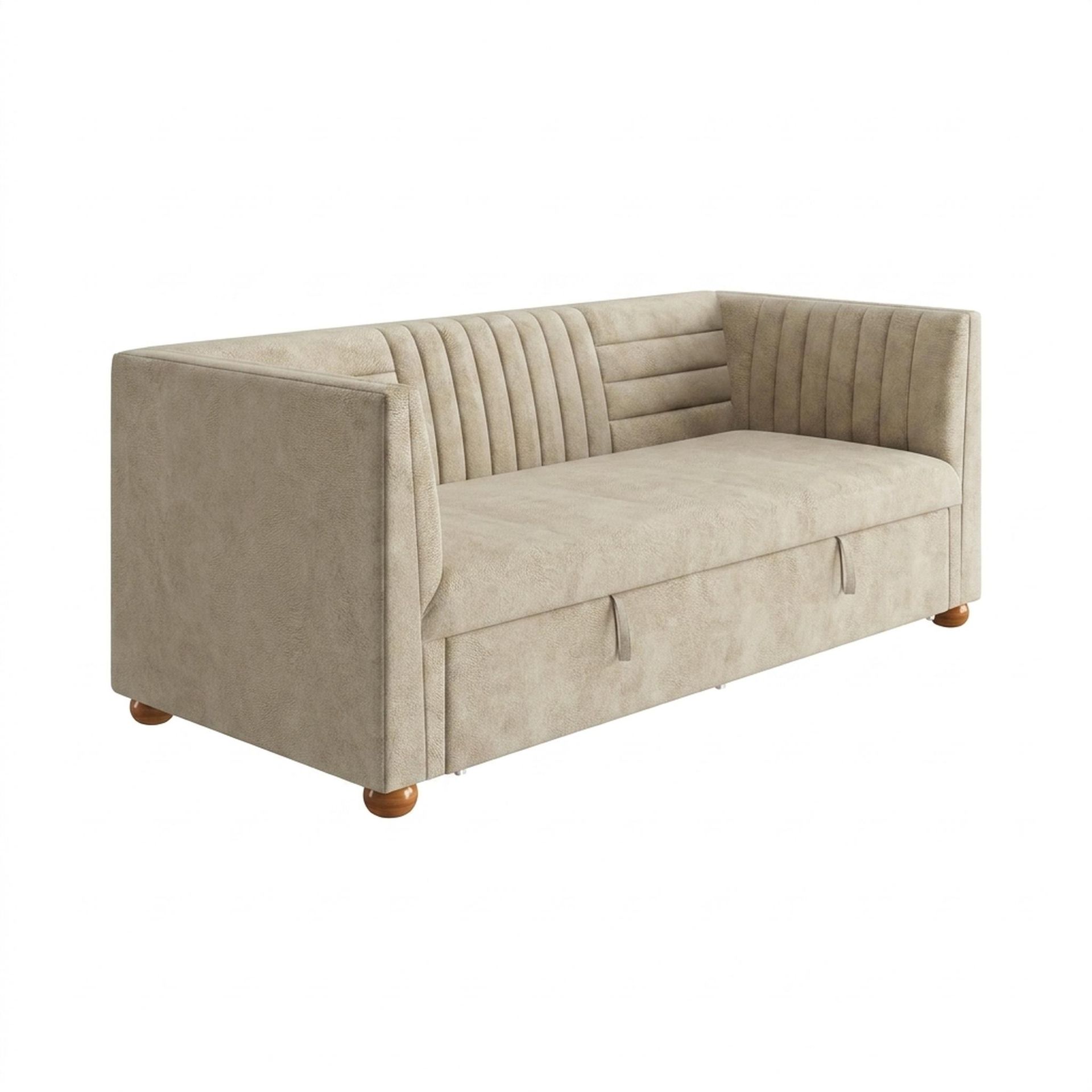 Hayden Home Premium Grove Gather Sofa Bed, Warm Cedar Legs, Essential Sand Upholstery