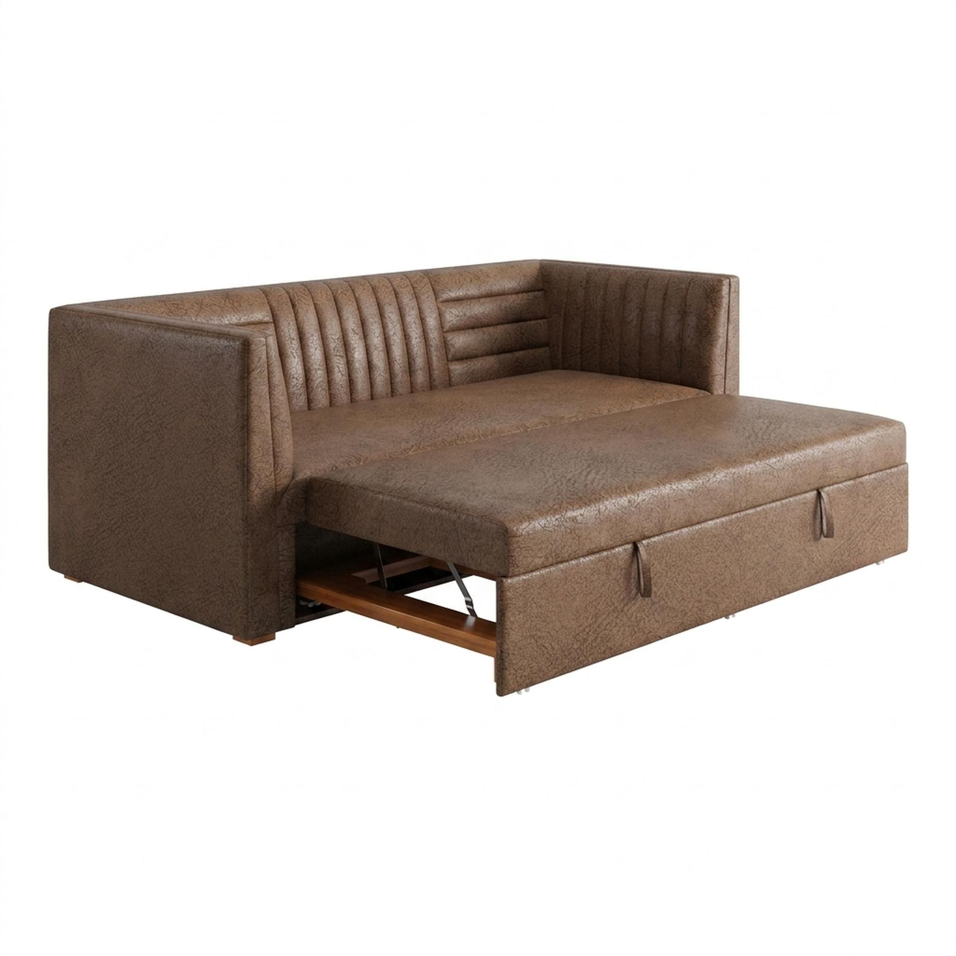 Hayden Home Premium Grove Gather Sofa Bed, Warm Cedar Legs, Essential Biscuit Upholstery