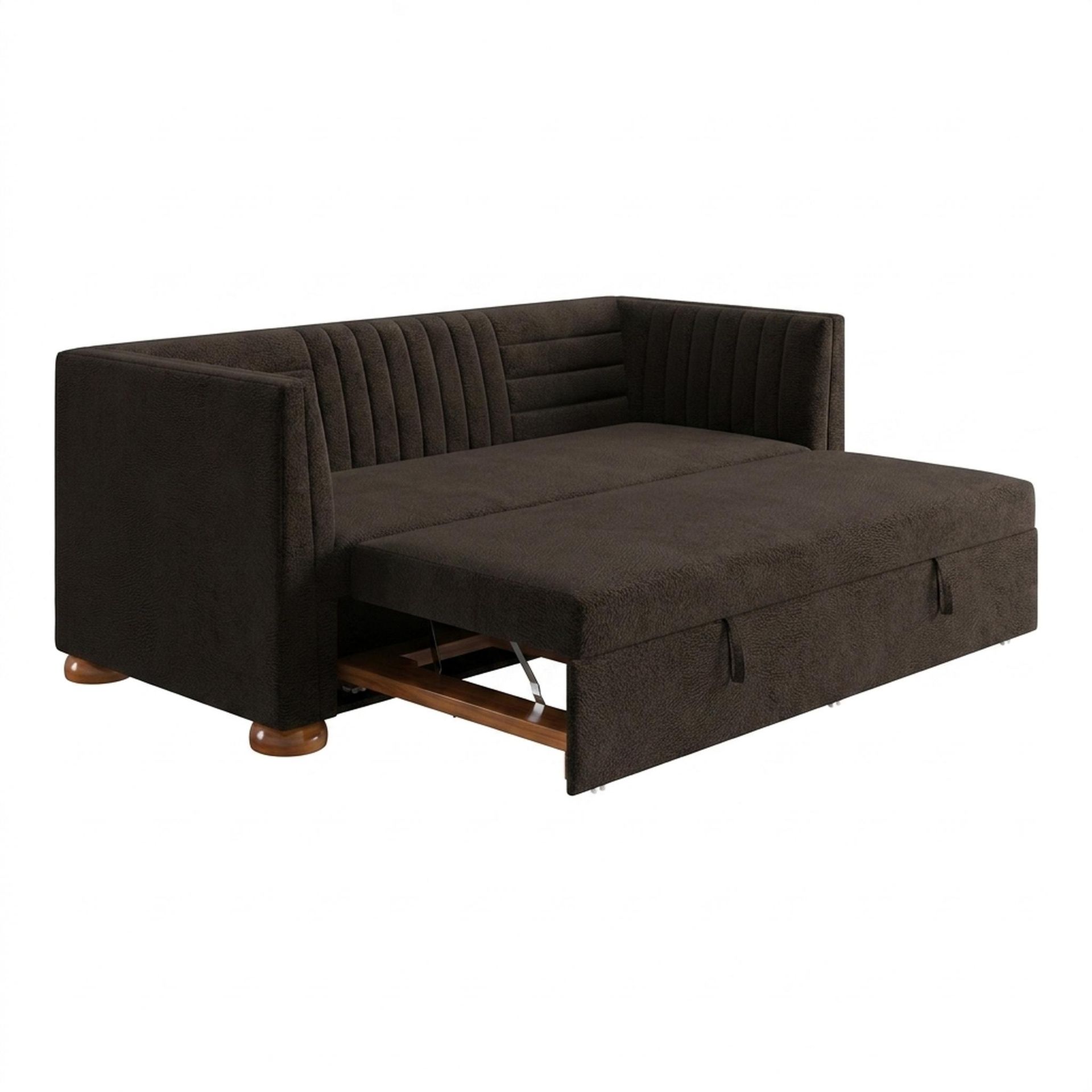 Hayden Home Premium Grove Gather Sofa Bed, Warm Cedar Legs, Essential Beige Brown Upholstery