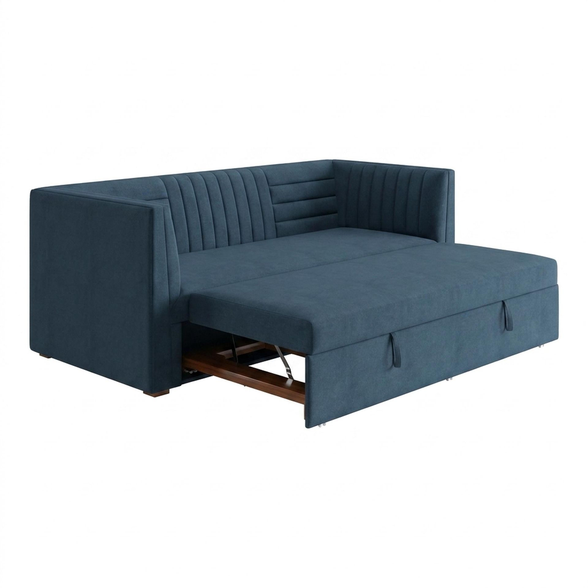 Hayden Home Premium Grove Gather Sofa Bed, Warm Cedar Legs, Essential Aegean Blue Upholstery
