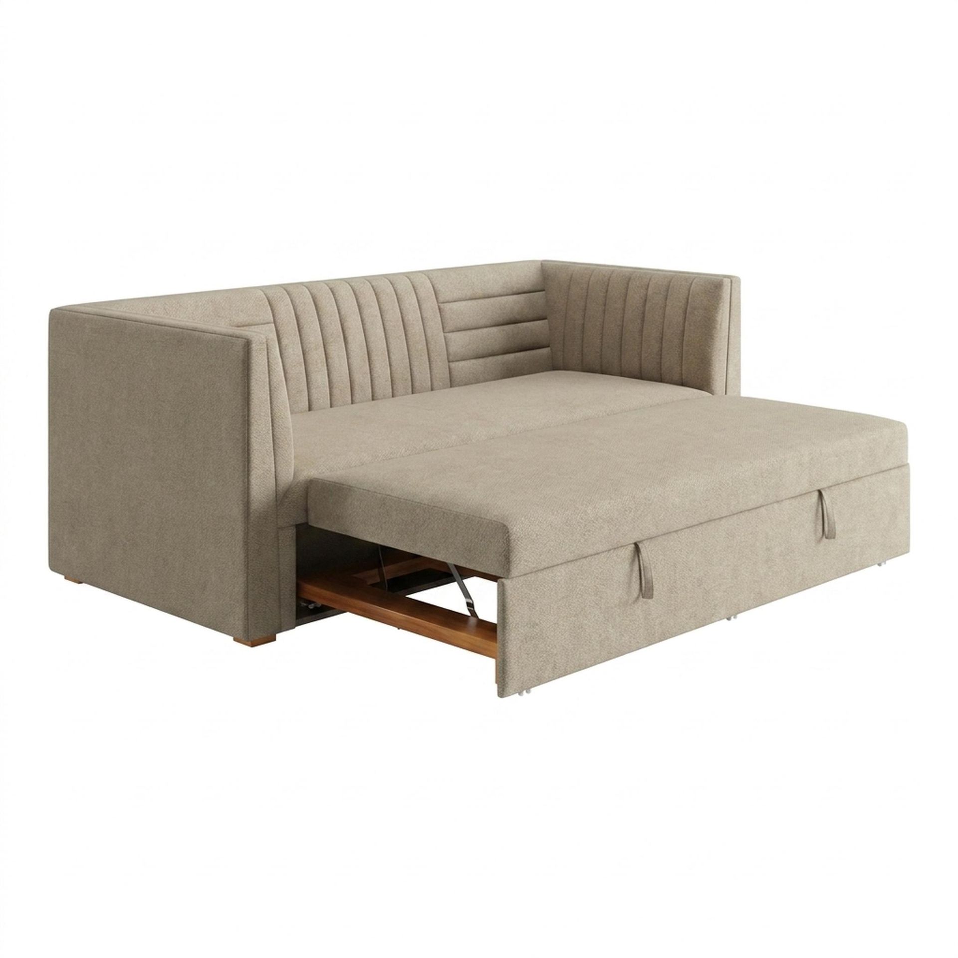 Hayden Home Premium Grove Gather Sofa Bed, Warm Cedar Legs, Premium Alabaster Upholstery
