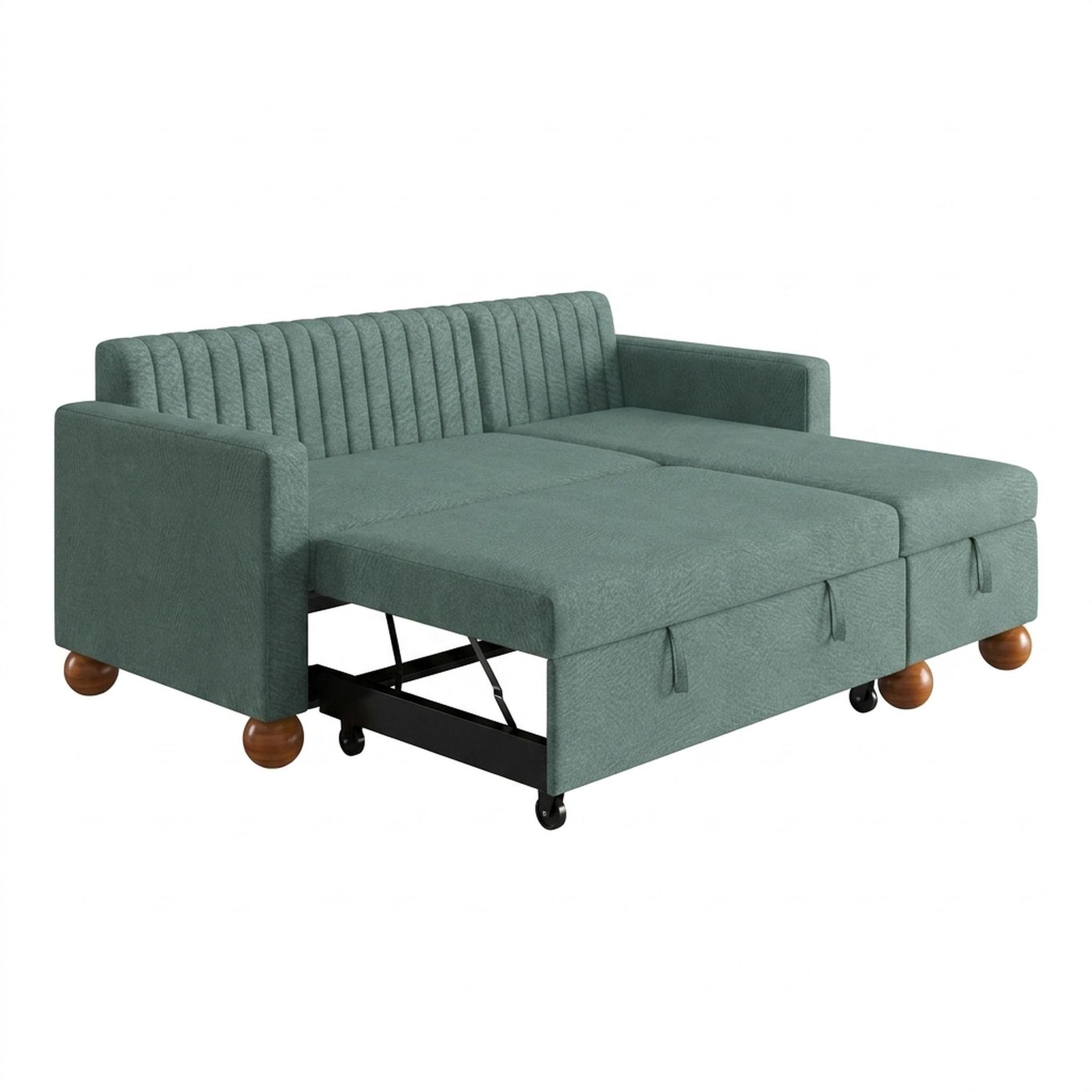 Hayden Home Premium Grove Paradise Sofa Bed, Warm Cedar Legs, Premium Mint Green Upholstery