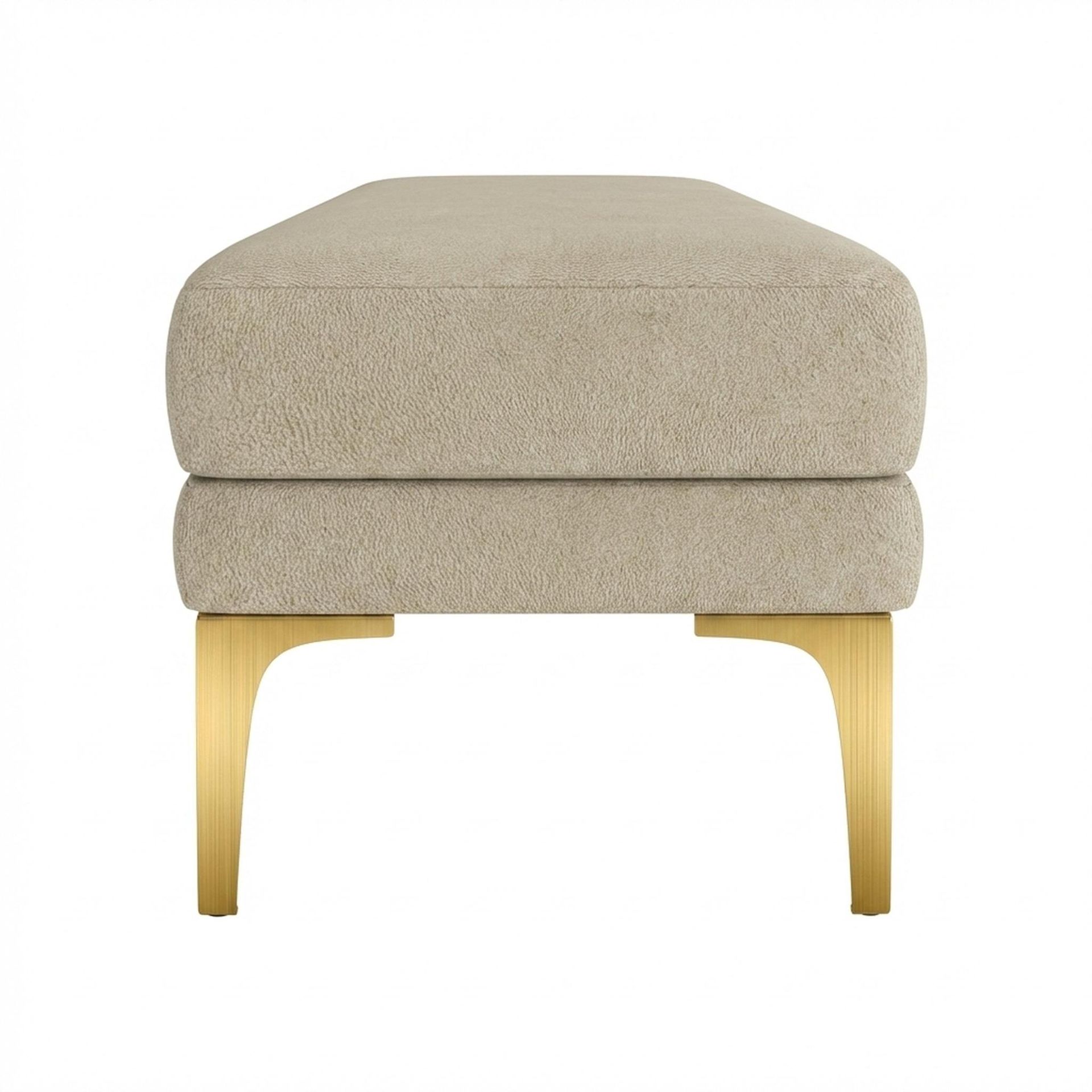 Hayden Home Premium Grove Retreat Bench, PVD Brushed Gold Legs, Essential Sand Upholstery