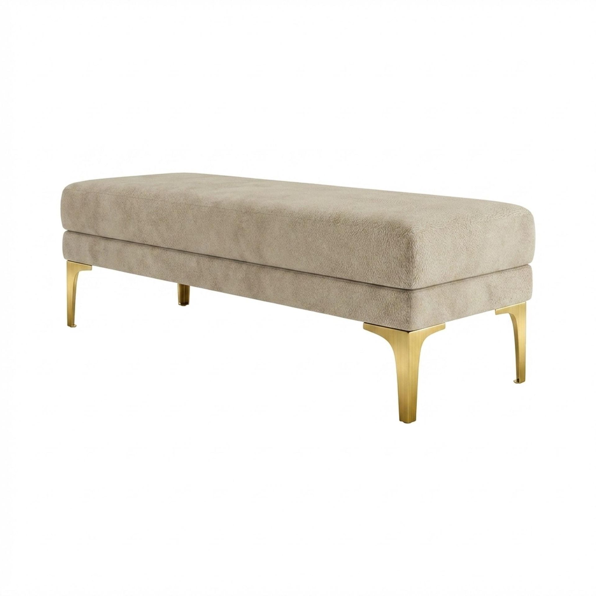 Hayden Home Premium Grove Retreat Bench, PVD Brushed Gold Legs, Essential Sand Upholstery