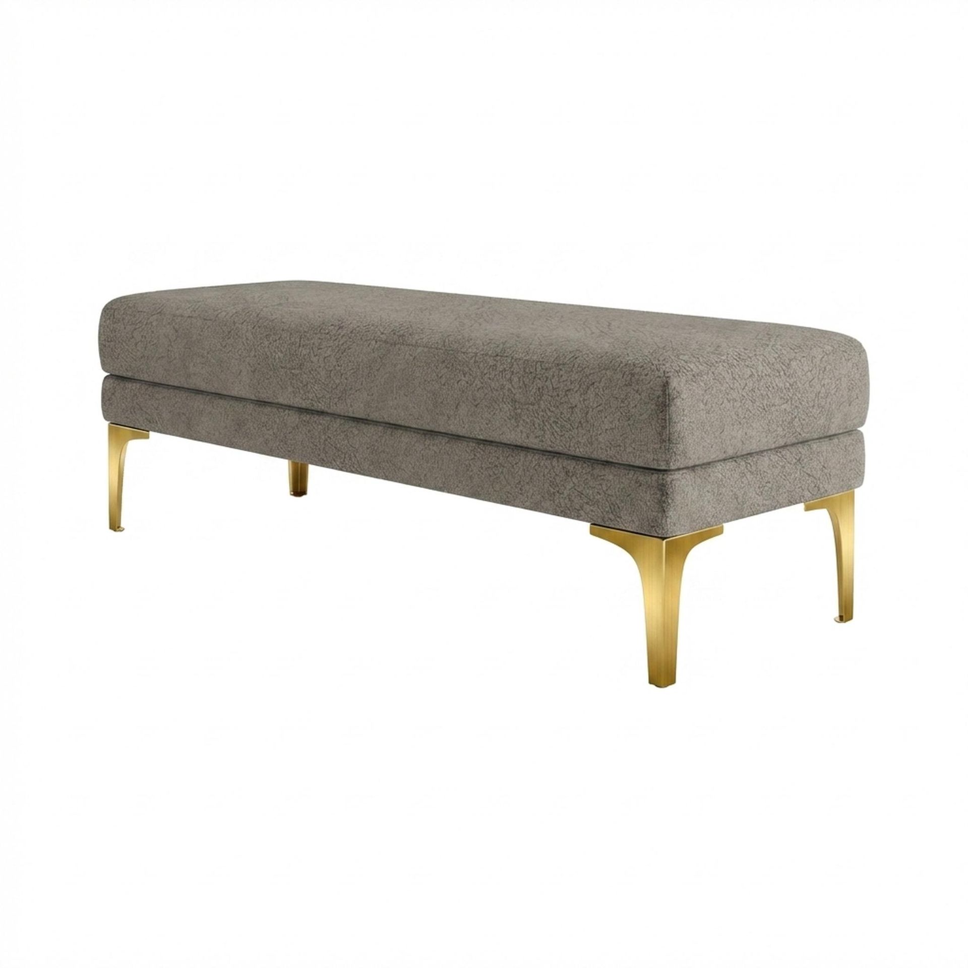 Hayden Home Premium Grove Retreat Bench, PVD Brushed Gold Legs, Essential Biscuit Upholstery