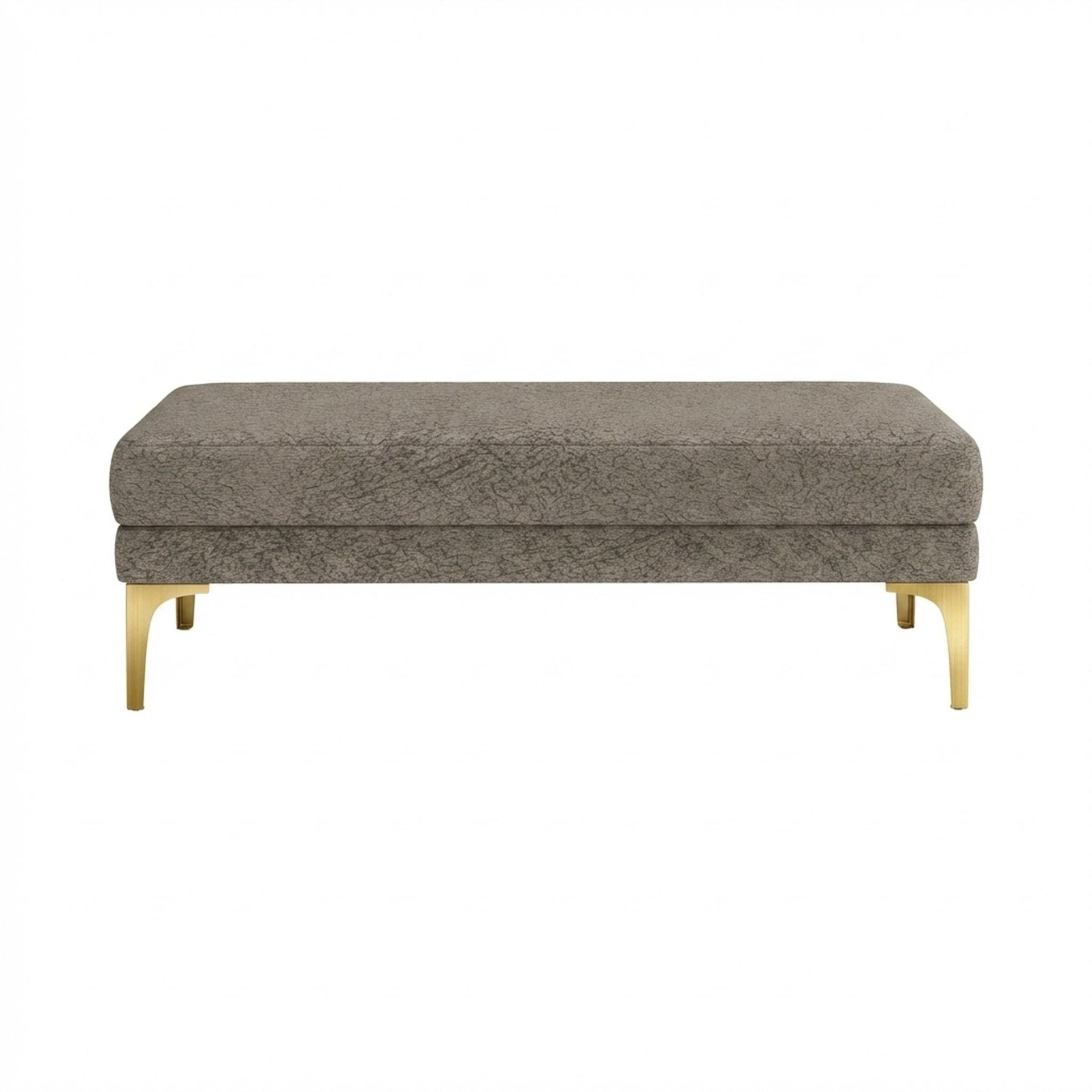 Hayden Home Premium Grove Retreat Bench, PVD Brushed Gold Legs, Essential Biscuit Upholstery