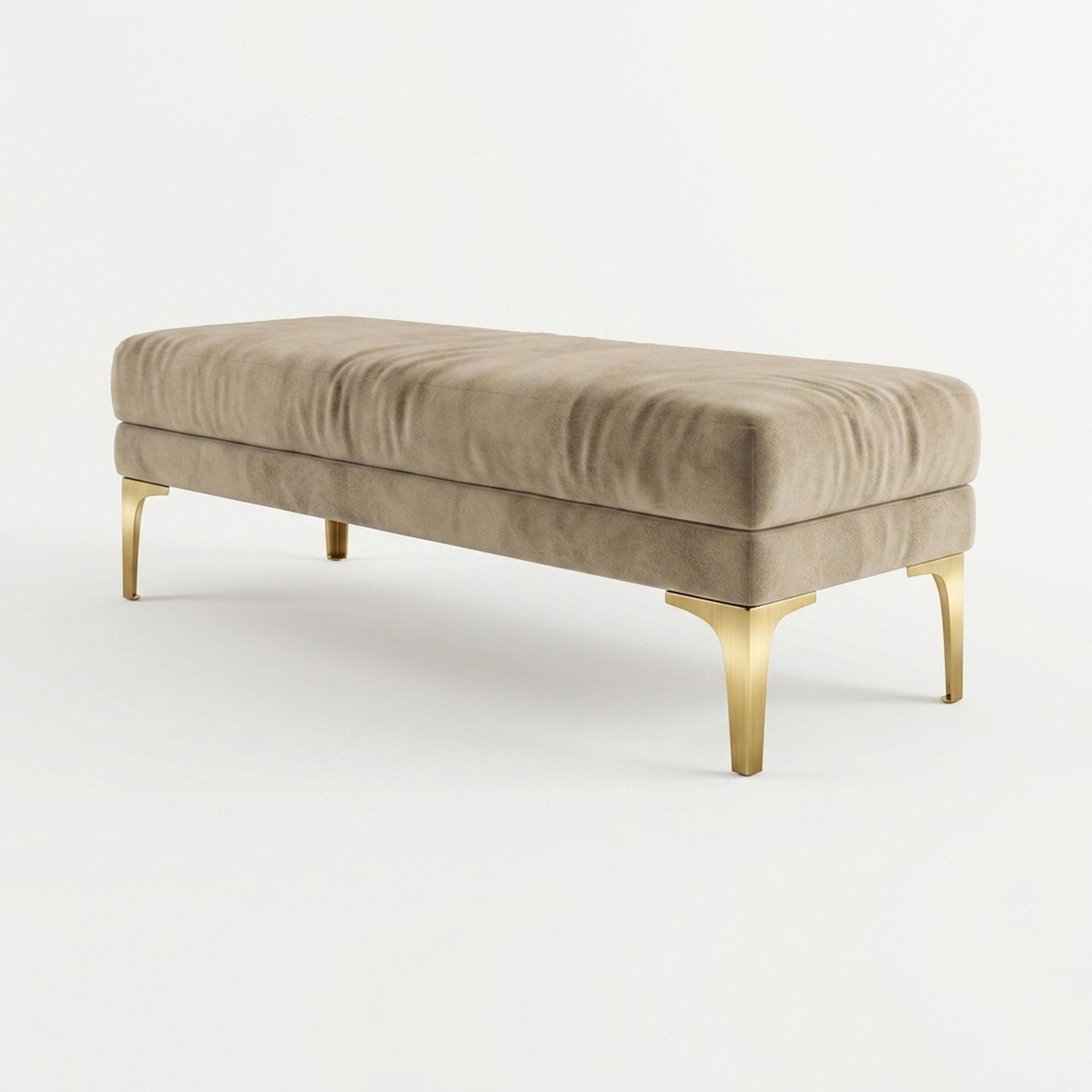 Hayden Home Premium Grove Retreat Bench, PVD Brushed Gold Legs, Premium Alabaster Upholstery