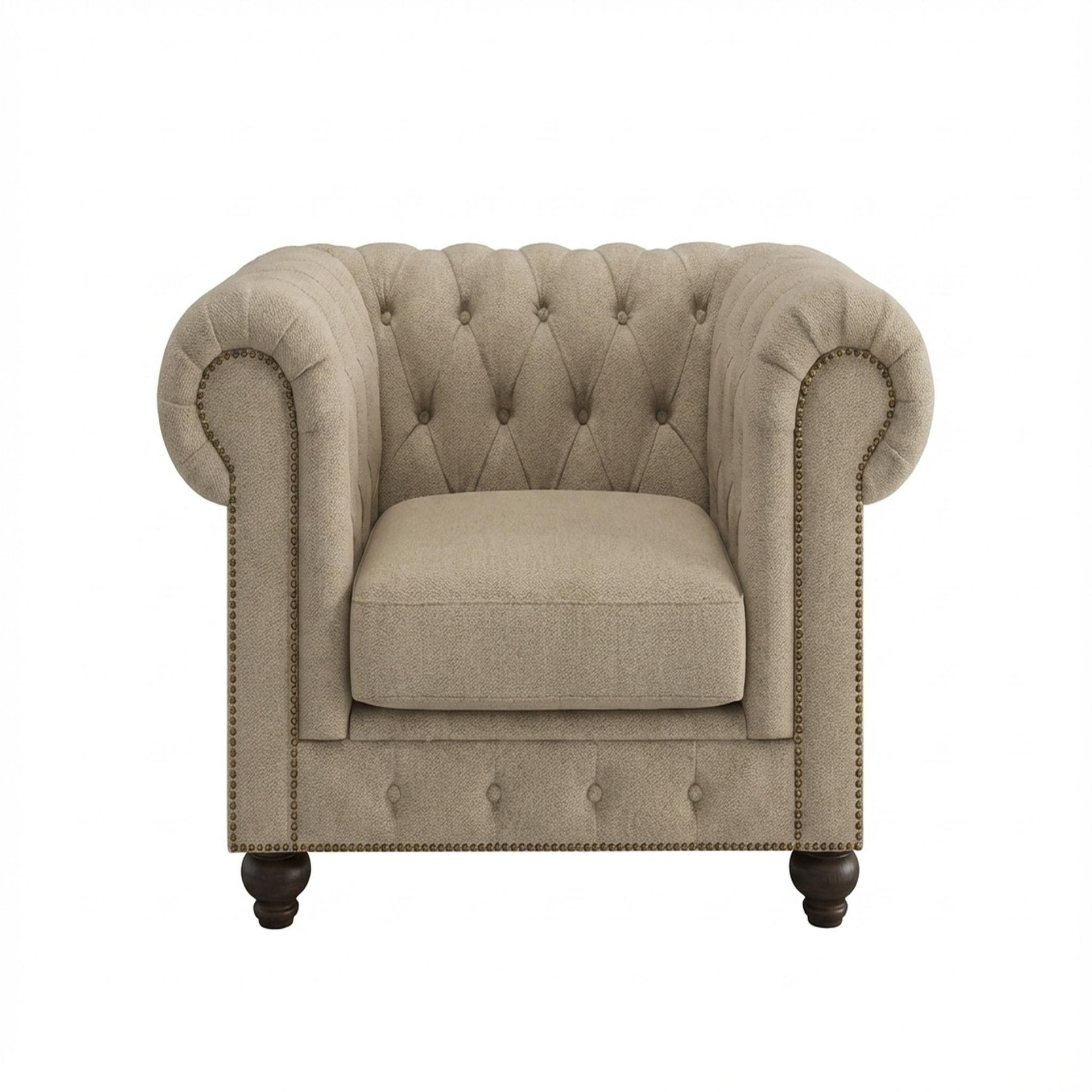 Hayden Home Premium Cambridge 1 Seater Sofa, Coco Walnut Leg, Premium Alabaster Upholstery