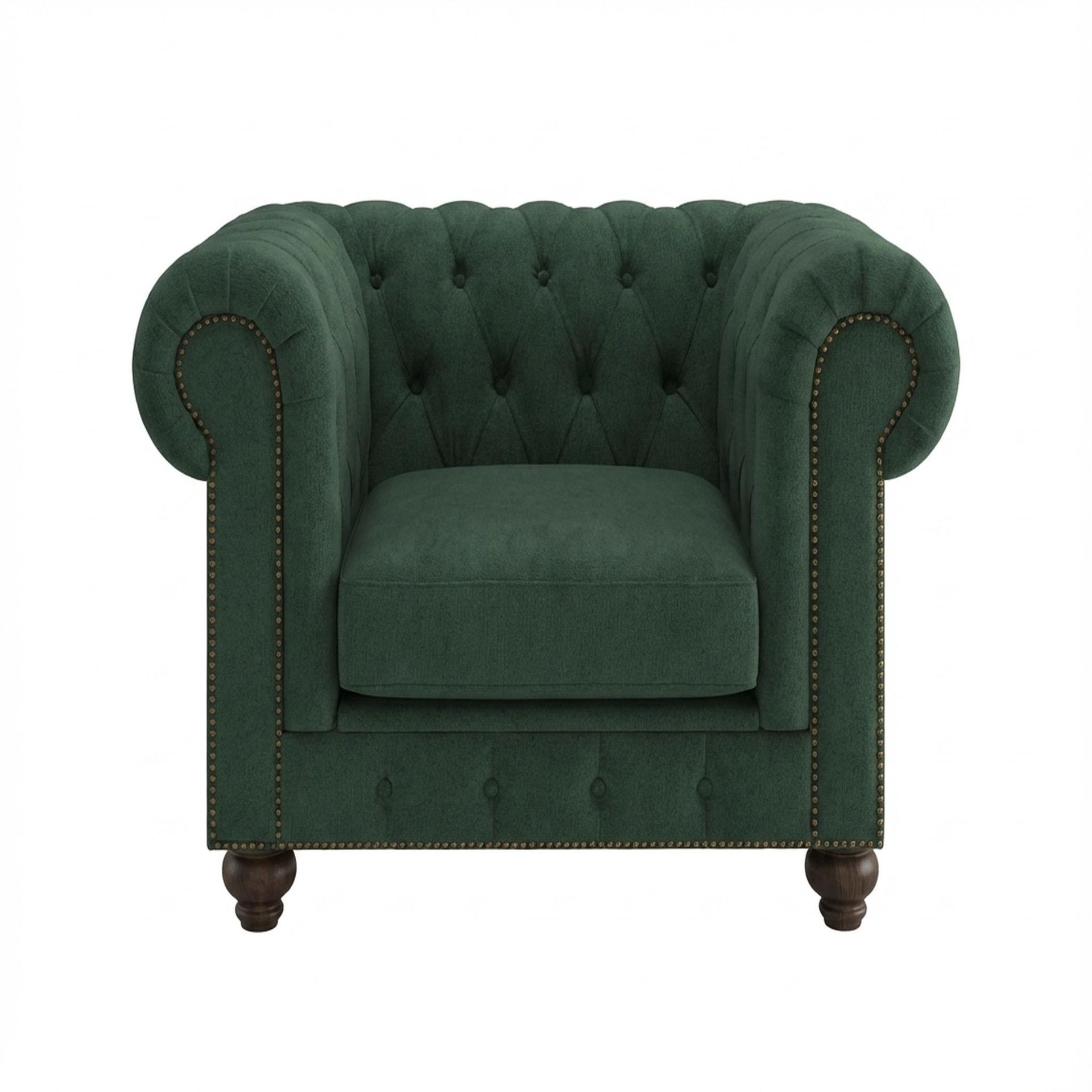 Hayden Home Premium Cambridge 1 Seater Sofa, Coco Walnut Leg, Premium Powder Green Upholstery