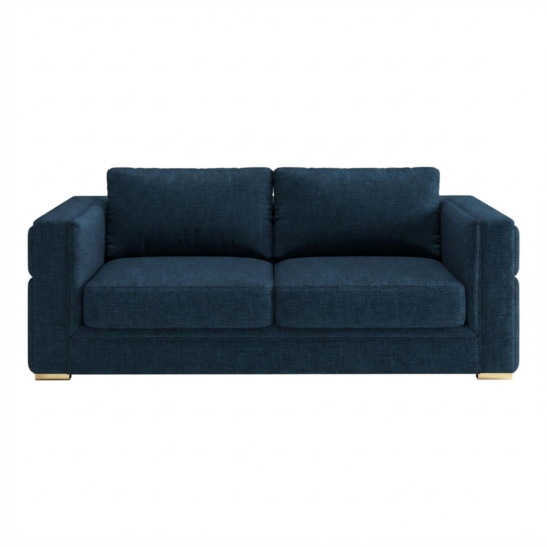 Hayden Home Premium Dubai 3 Seater Sofa, PVD Brushed Gold Leg, Premium Steel Blue Upholstery
