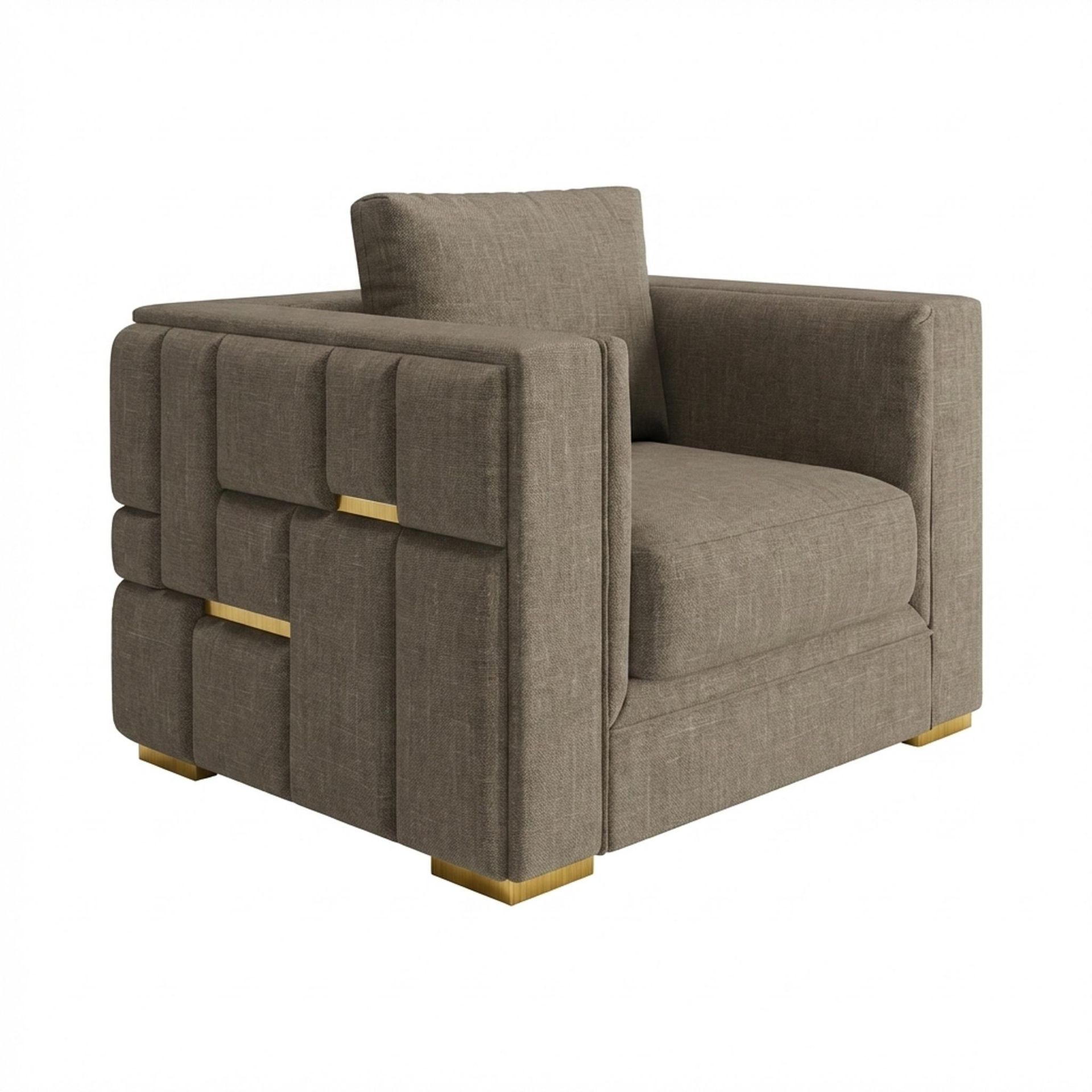 Hayden Home Premium Dubai 1 Seater Sofa, PVD Brushed Gold Leg, Premium Dusky Biege Upholstery