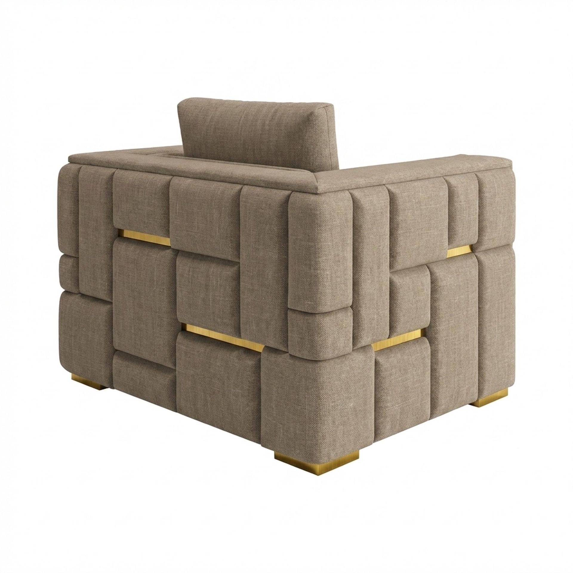 Hayden Home Premium Dubai 1 Seater Sofa, PVD Brushed Gold Leg, Premium Dusky Biege Upholstery