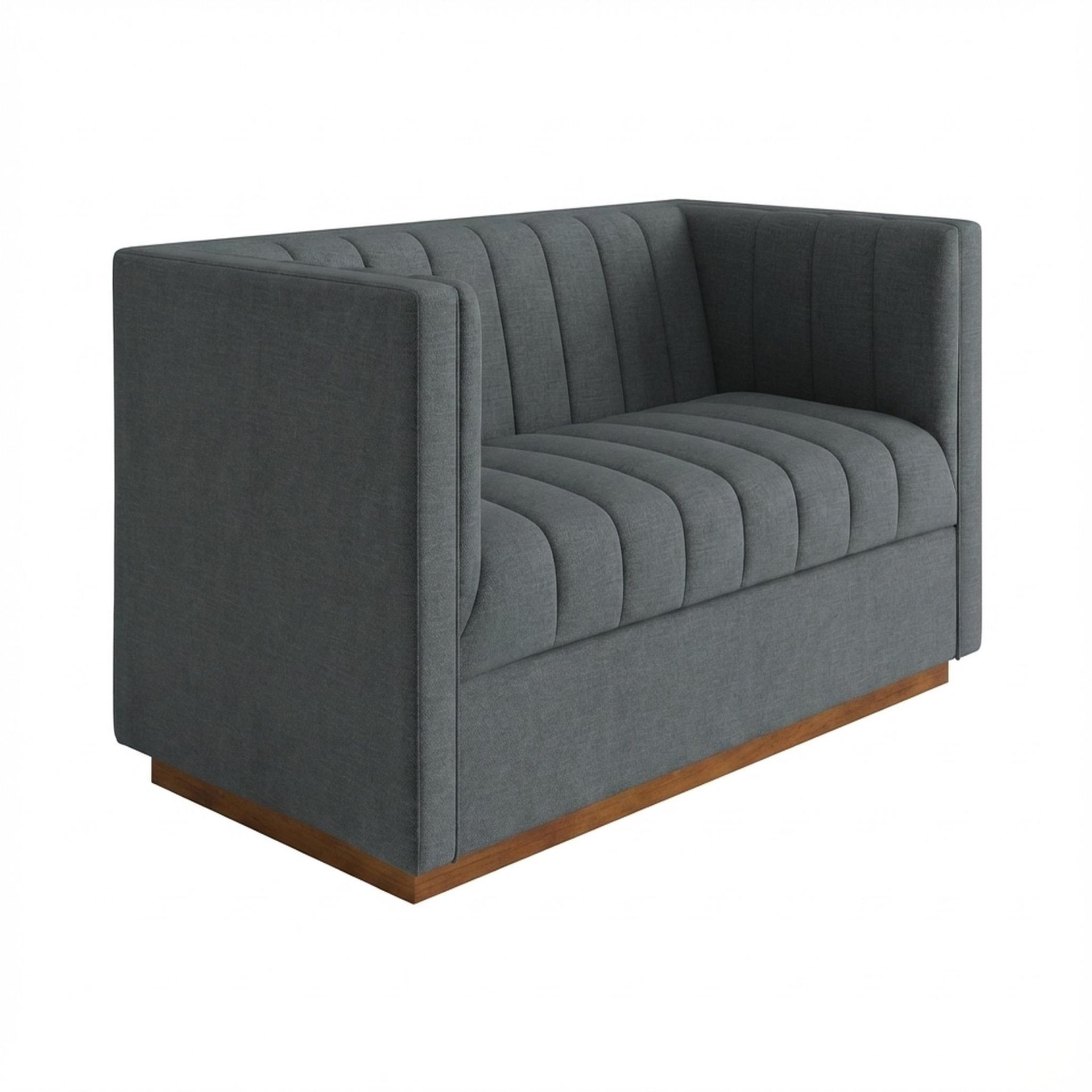 Hayden Home Premium Lagos 2 Seater Sofa, Warm Cedar Leg, Premium Steel Grey Upholstery