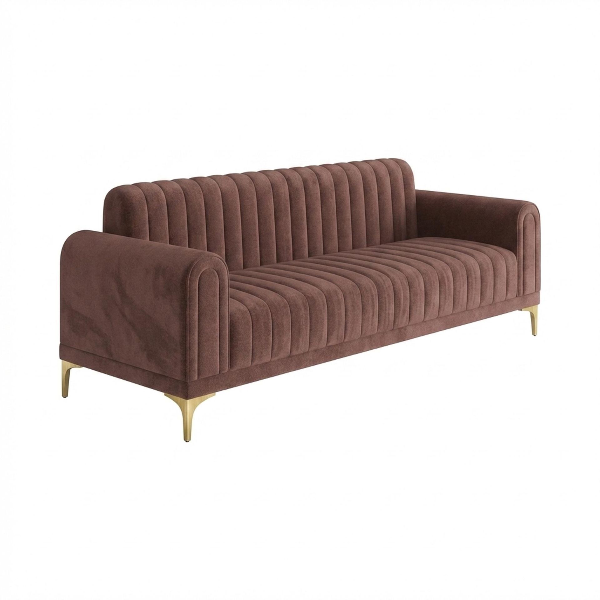 Hayden Home Premium New York 3 Seater Sofa, PVD Brushed Gold Leg, Premium Ballet Pink Upholstery