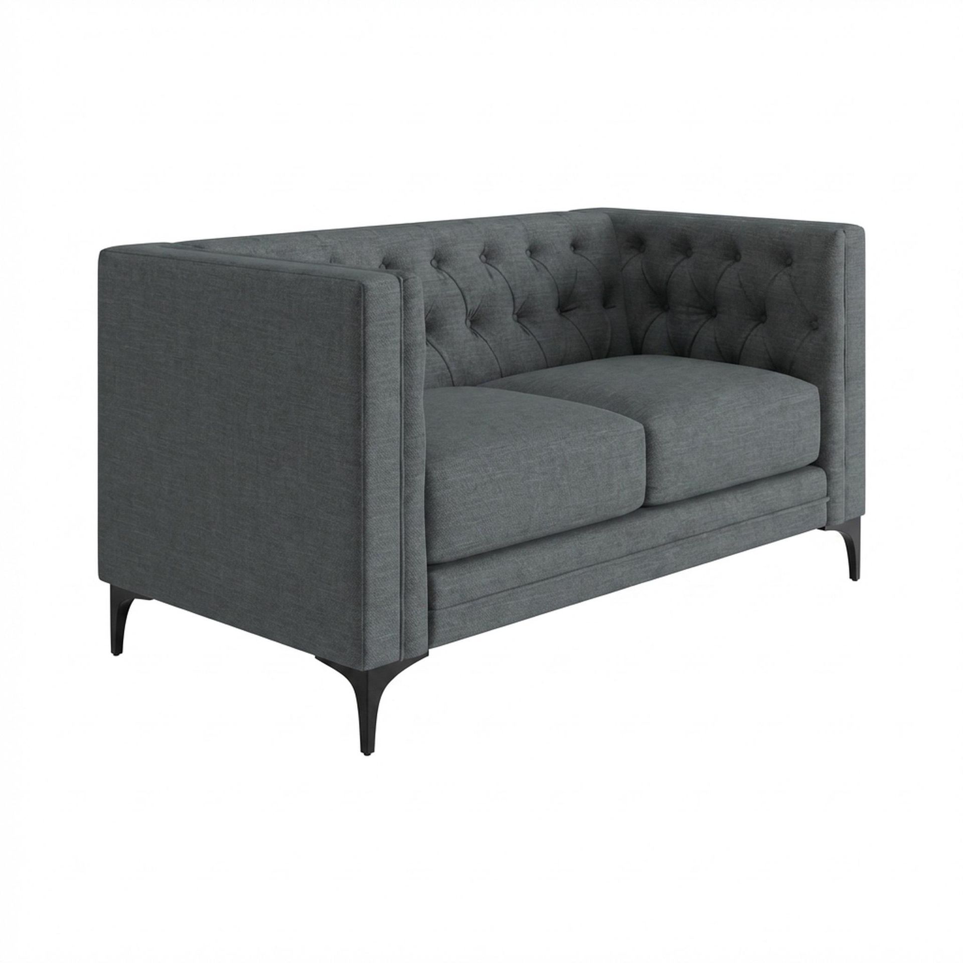 Hayden Home Premium Oslo 2 Seater Sofa, Matt Black Leg, Premium Steel Grey Upholstery