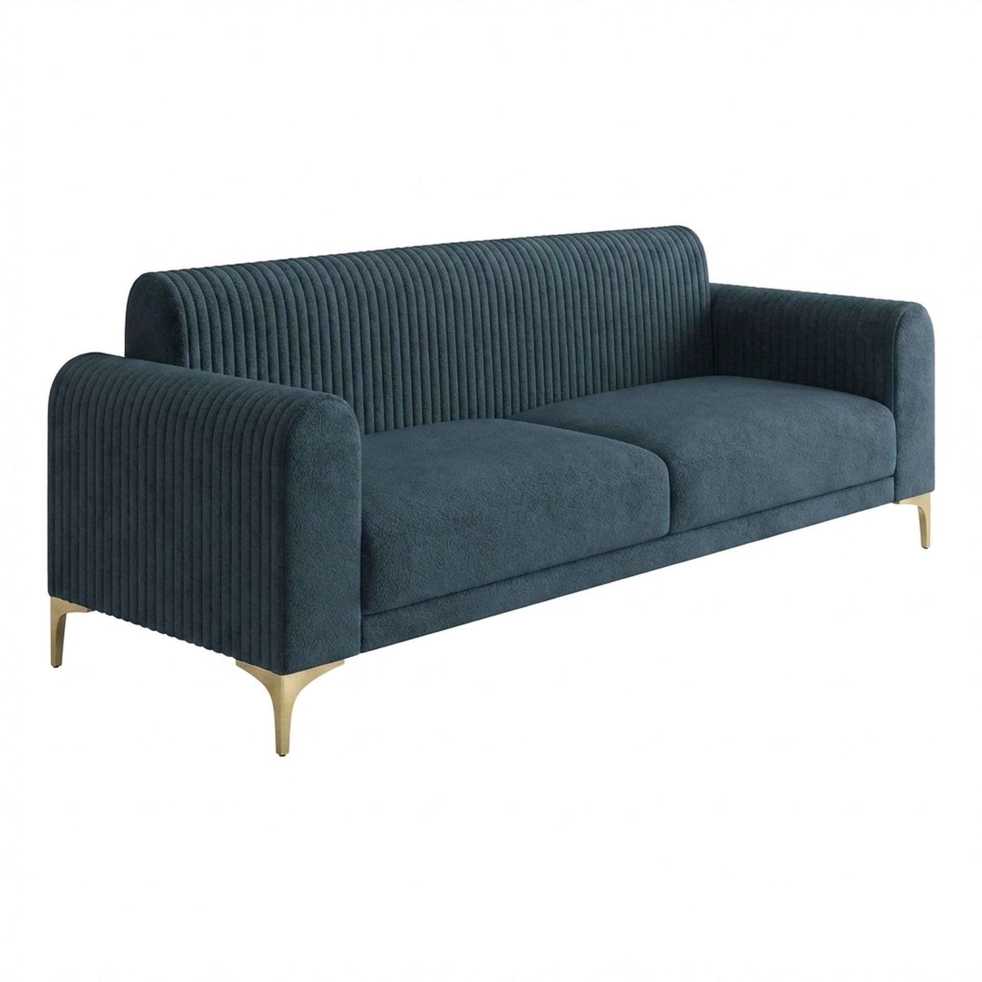 Hayden Home Premium Paris 3 Seater Sofa, PVD Brushed Gold Leg, Essential Vintage Blue Upholstery