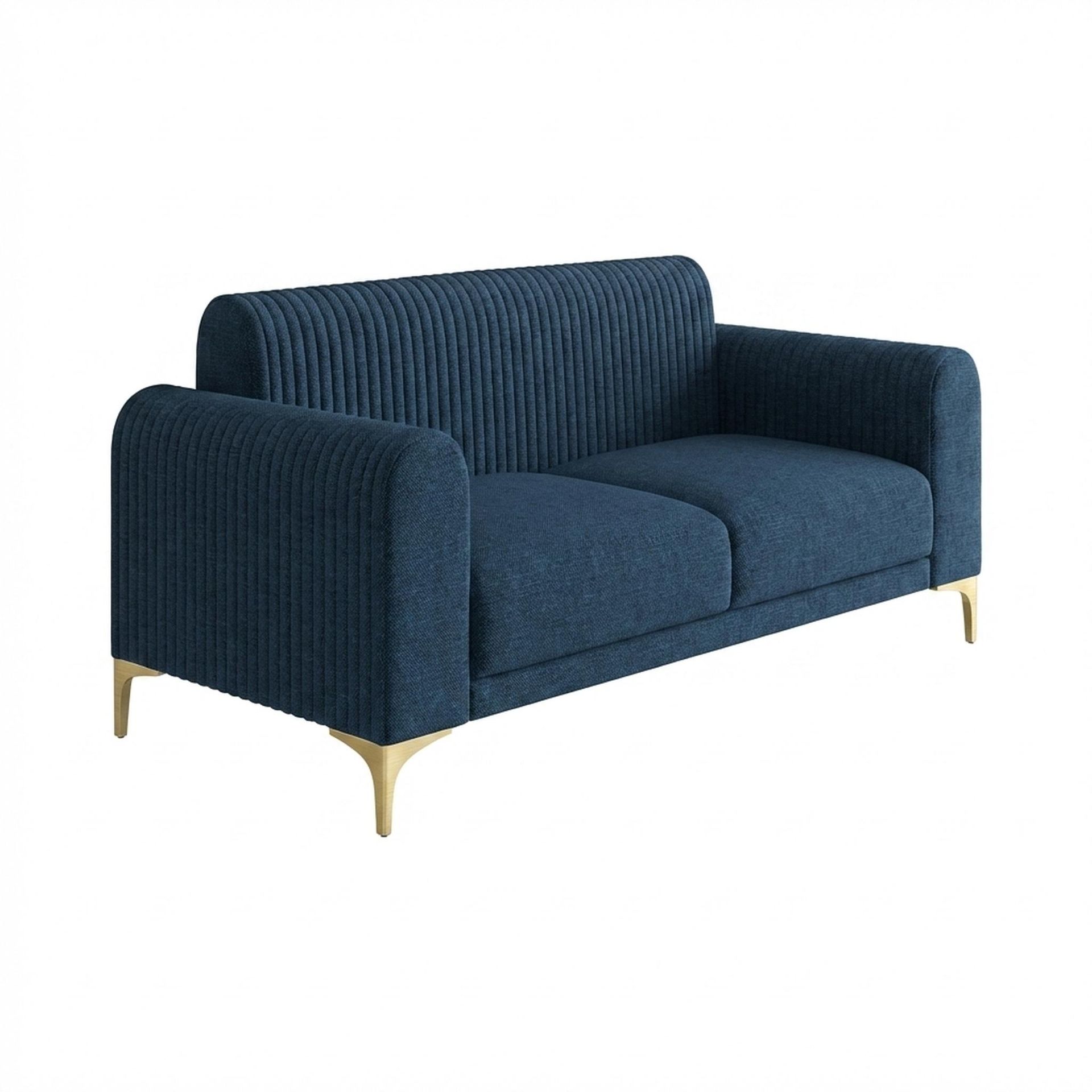 Hayden Home Premium Paris 2 Seater Sofa, PVD Brushed Gold Leg, Premium Steel Blue Upholstery