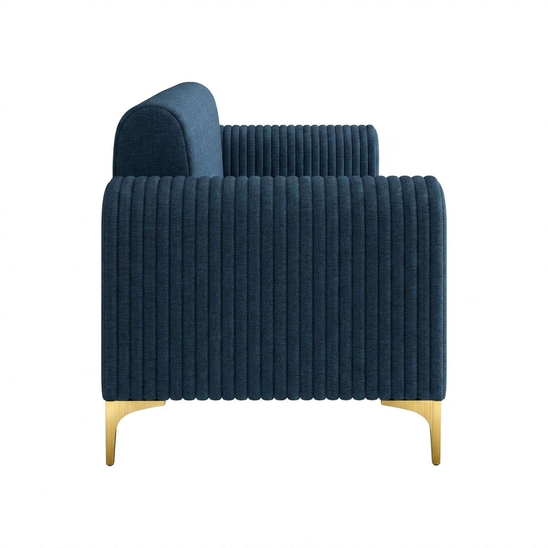 Hayden Home Premium Paris 2 Seater Sofa, PVD Brushed Gold Leg, Premium Steel Blue Upholstery