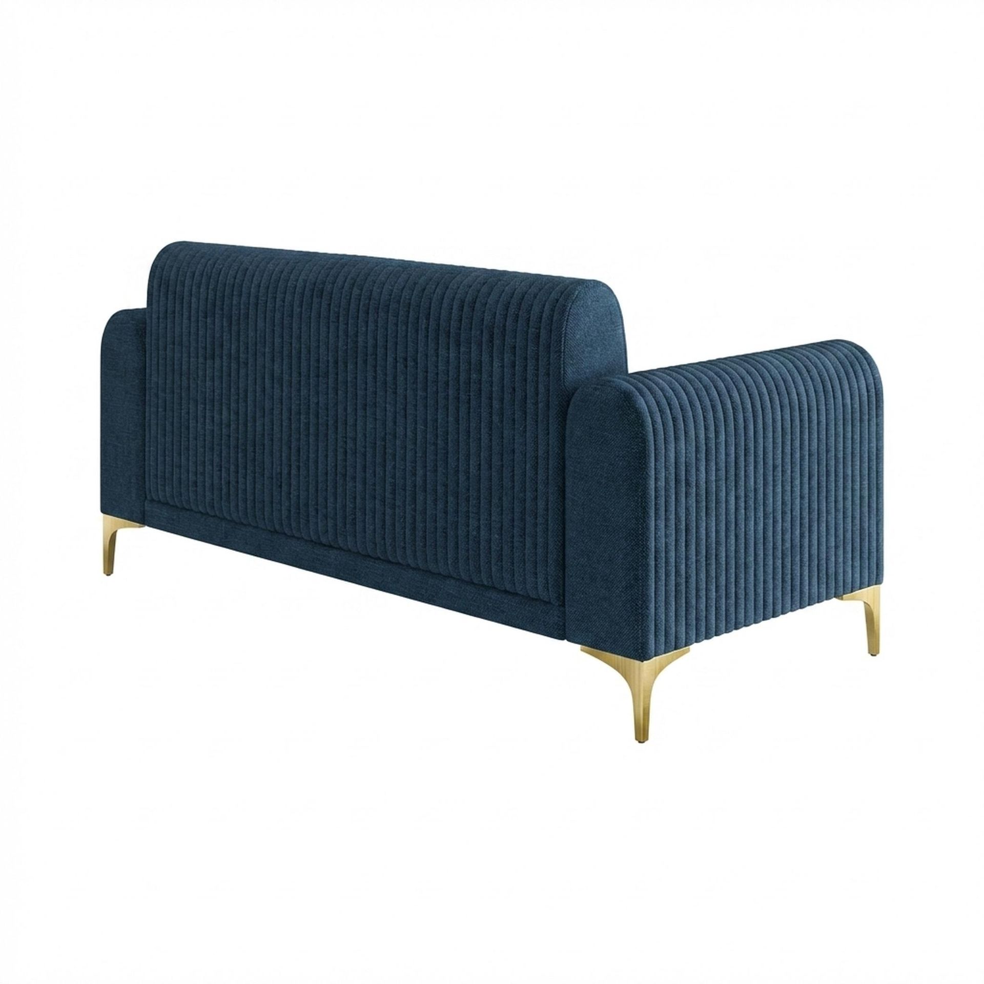 Hayden Home Premium Paris 2 Seater Sofa, PVD Brushed Gold Leg, Premium Steel Blue Upholstery