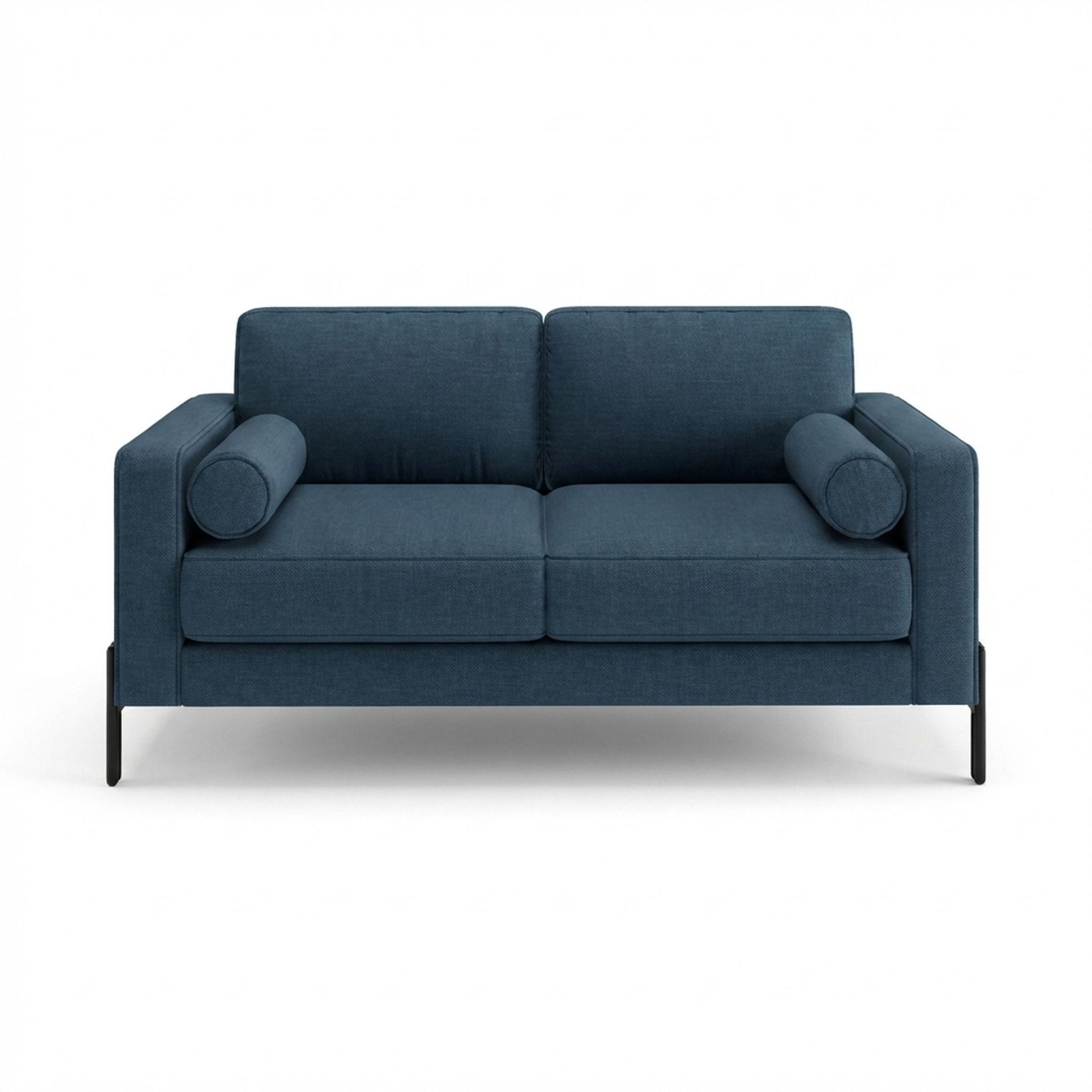 Hayden Home Premium Rio 2 Seater Sofa, Matt Black Leg, Essential Aegean Blue Upholstery