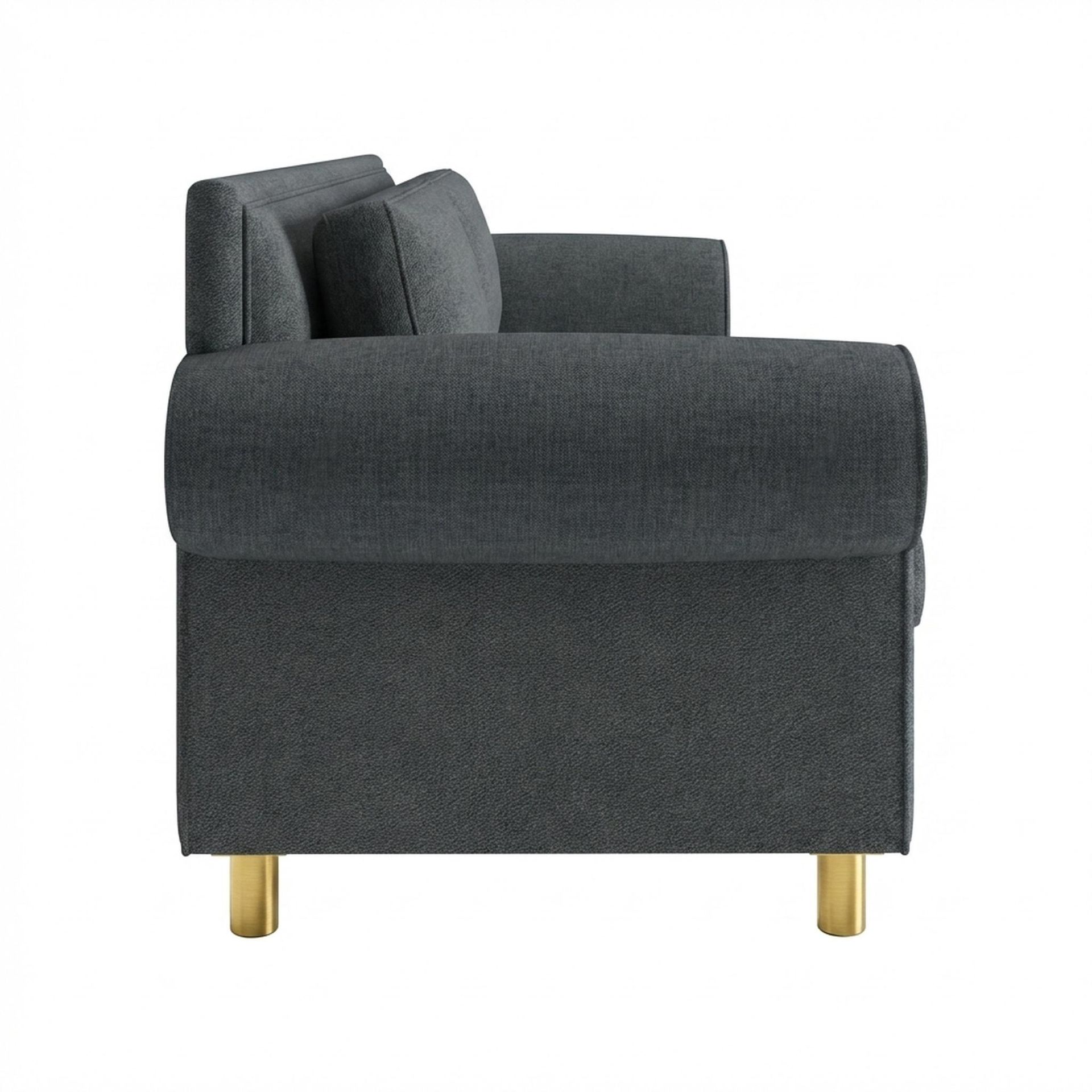 Hayden Home Premium Rome 3 Seater Sofa, PVD Brushed Gold Leg, Premium Fog Grey Upholstery