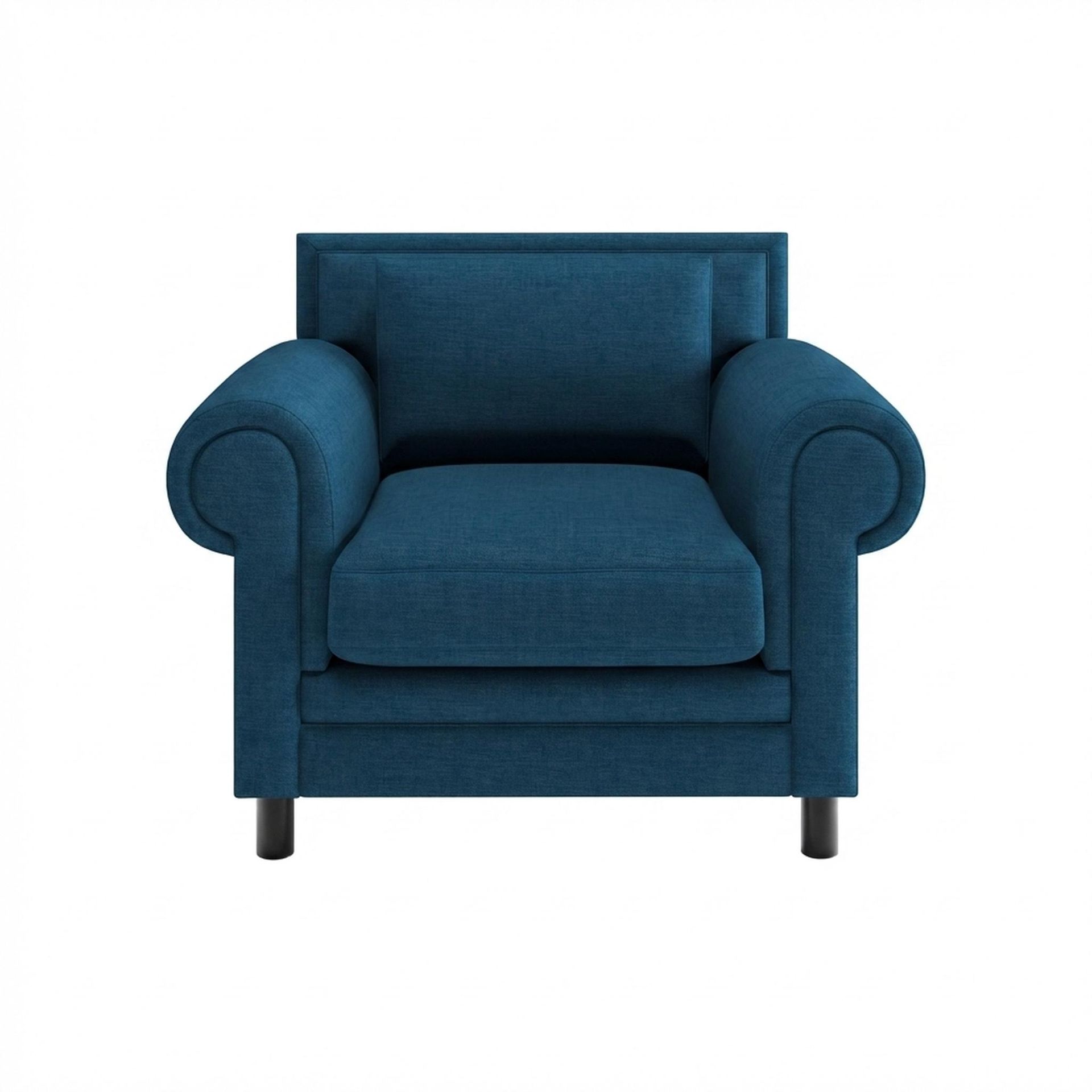 Hayden Home Premium Rome 1 Seater Sofa, Matt Black Leg, Essential Aegean Blue Upholstery