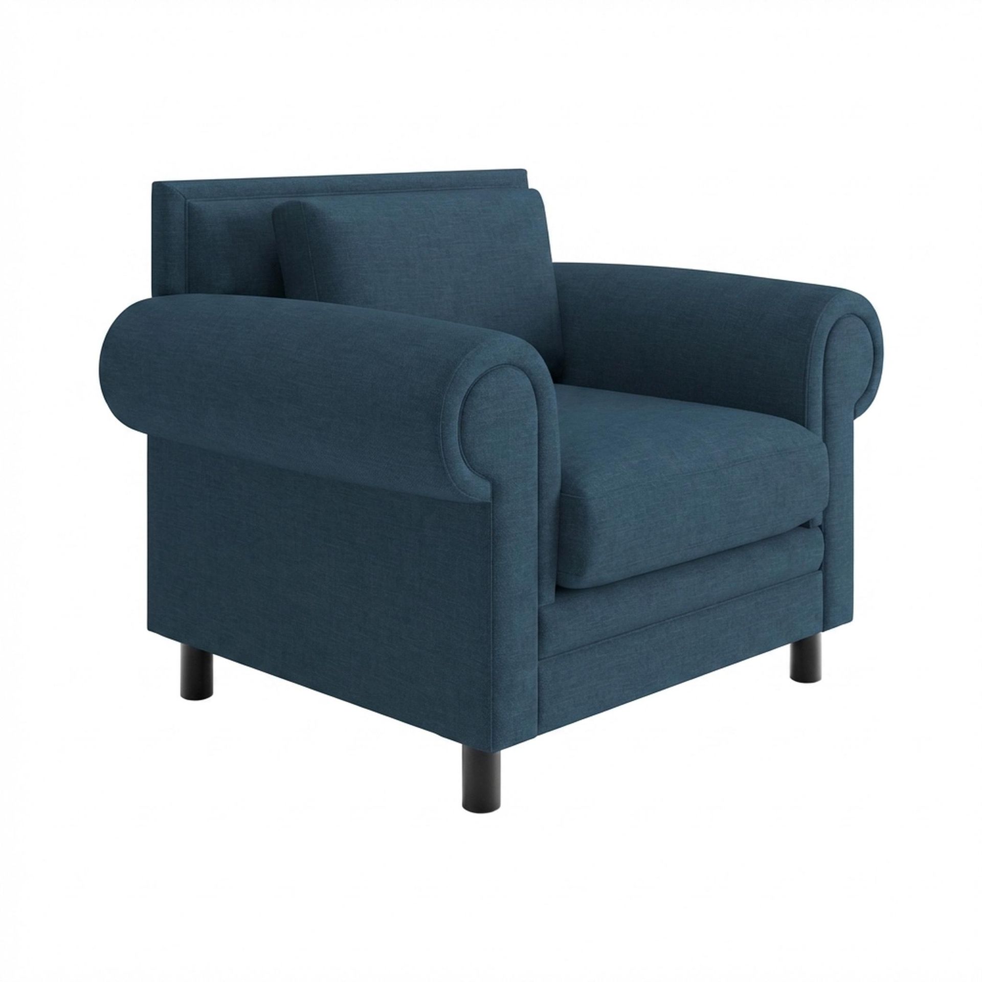 Hayden Home Premium Rome 1 Seater Sofa, Matt Black Leg, Essential Aegean Blue Upholstery