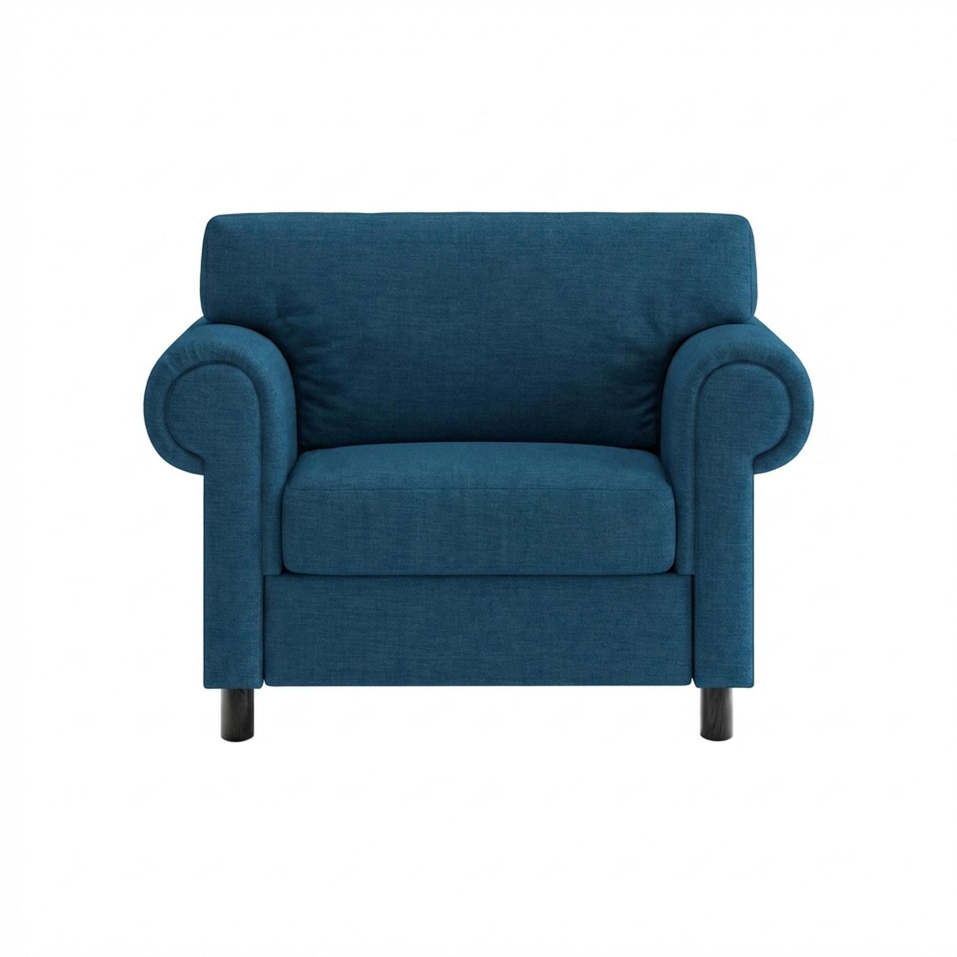 Hayden Home Premium Rome 1 Seater Sofa, Matt Black Leg, Essential Aegean Blue Upholstery