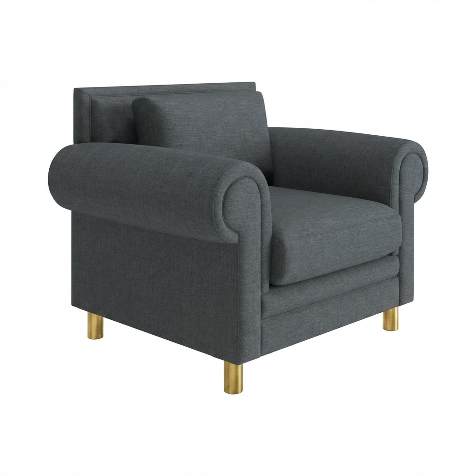 Hayden Home Premium Rome 1 Seater Sofa, PVD Brushed Gold Leg, Premium Steel Grey Upholstery
